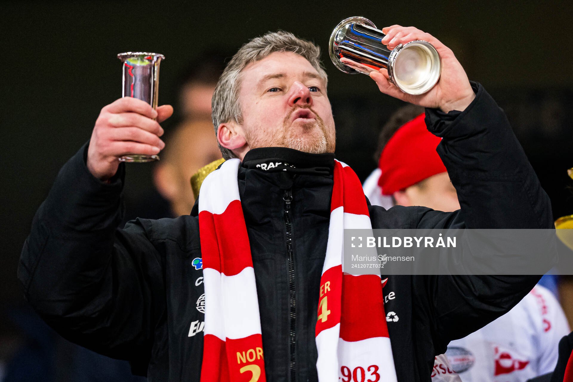 Andreas Hagen, head coach of Fredrikstad, celebrates with