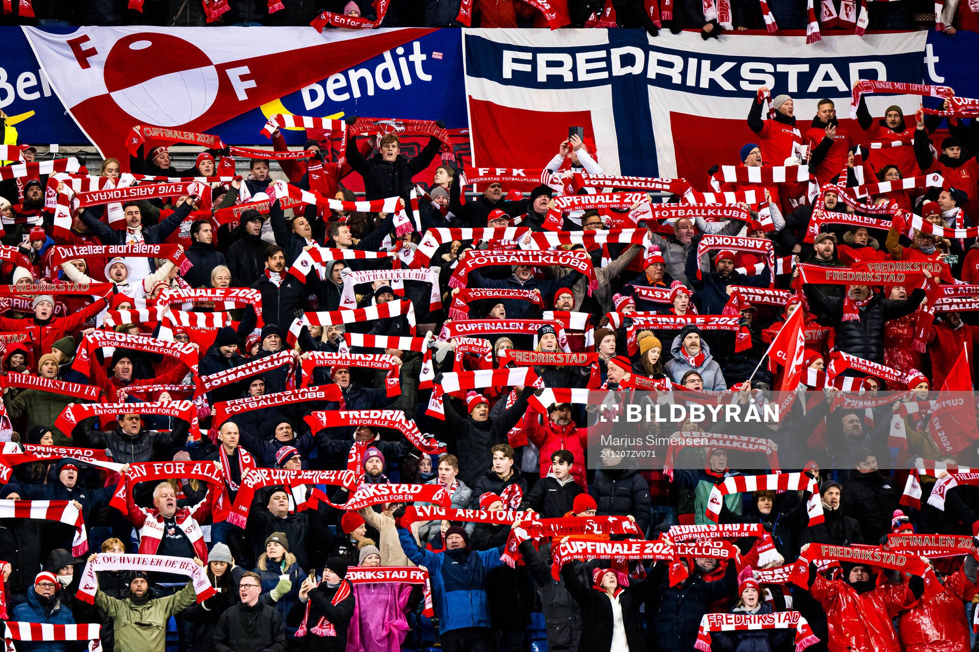 Spectators in the stands ahead of the cup final match between Fredrikstad and Molde on December 7, 2024 in Oslo. 