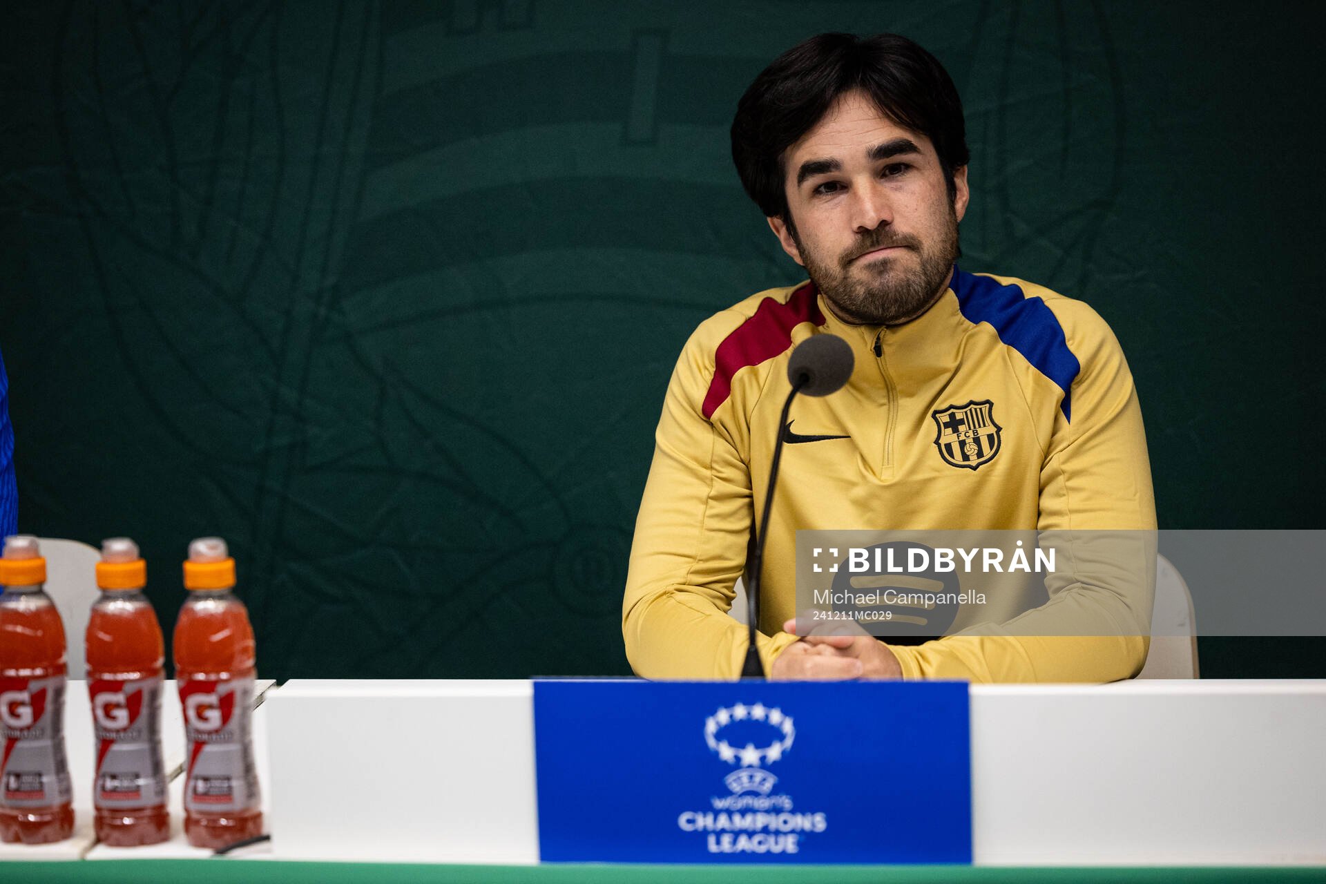 Pere Romeu head coach of FC Barcelona gives a press conference on December 11, 2024 in Stockholm. 