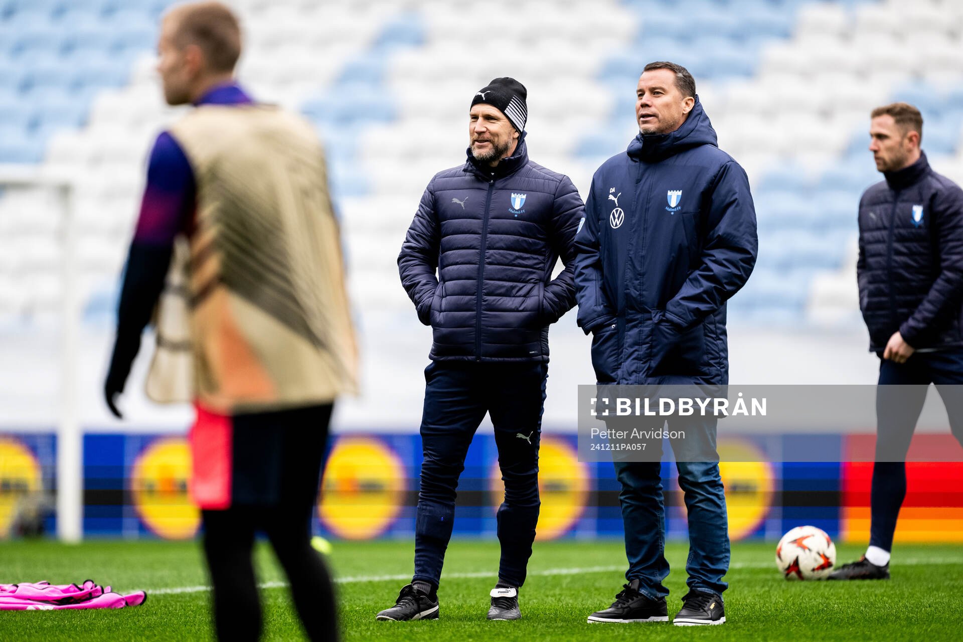 Head coach Henrik Rydström and Sports director Daniel Andersson of Malmö FF during a UEFA Europa League training session on December 11, 2024 in Malmö.