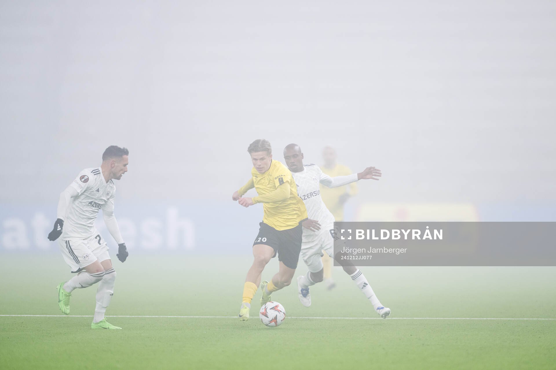 Matheus Silva and Julio Romao of Qarabag compete for the
