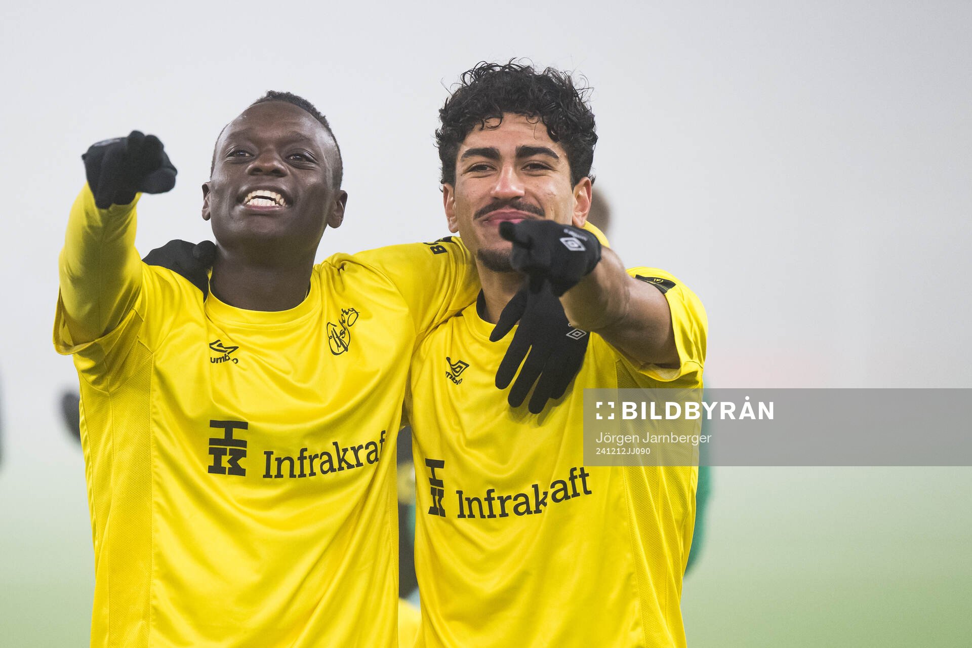 Timothy Noor Ouma and Ahmed Qasem of Elfsborg celebrate