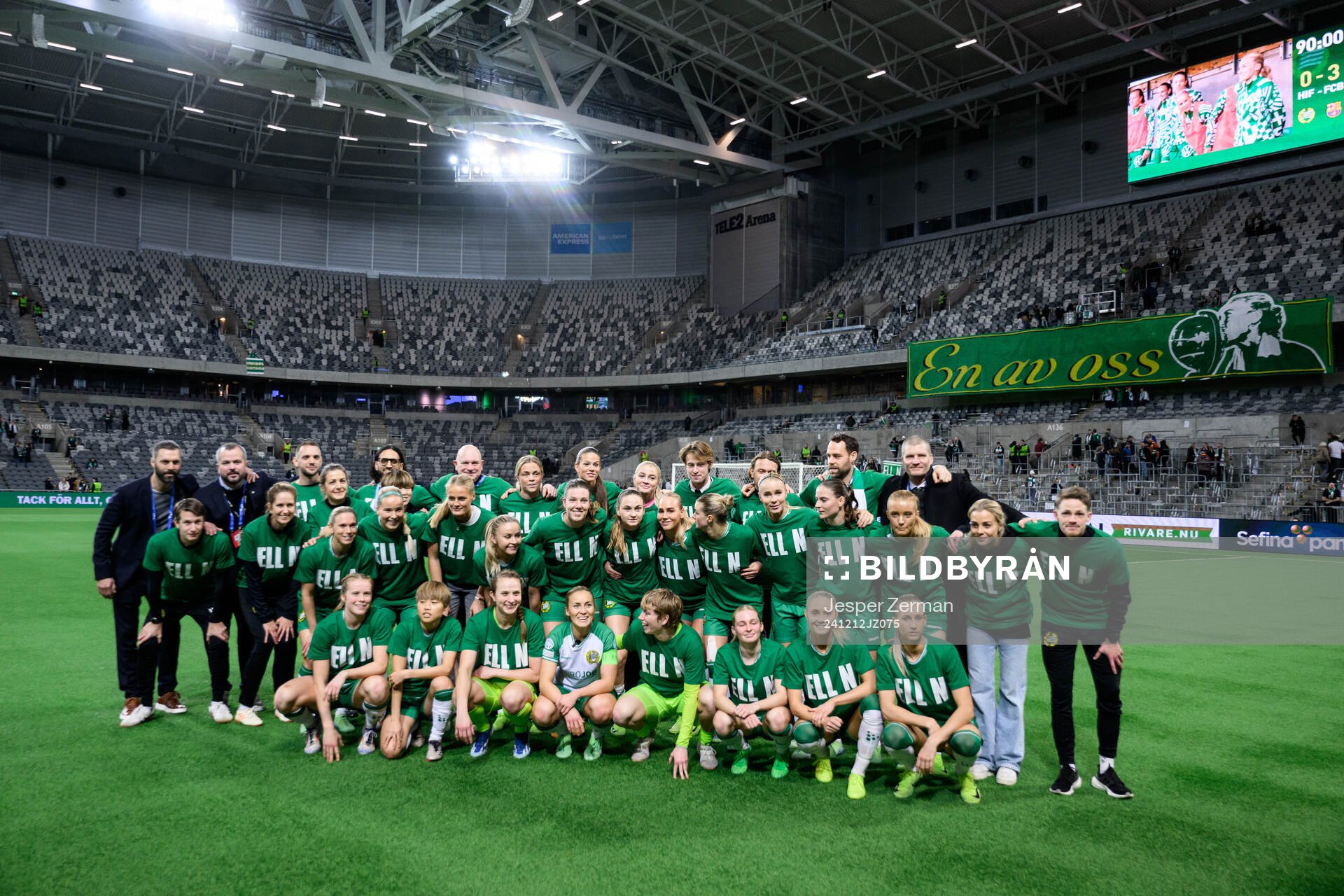 Ellen Gibson of Hammarby is celebrated by team mates as she
