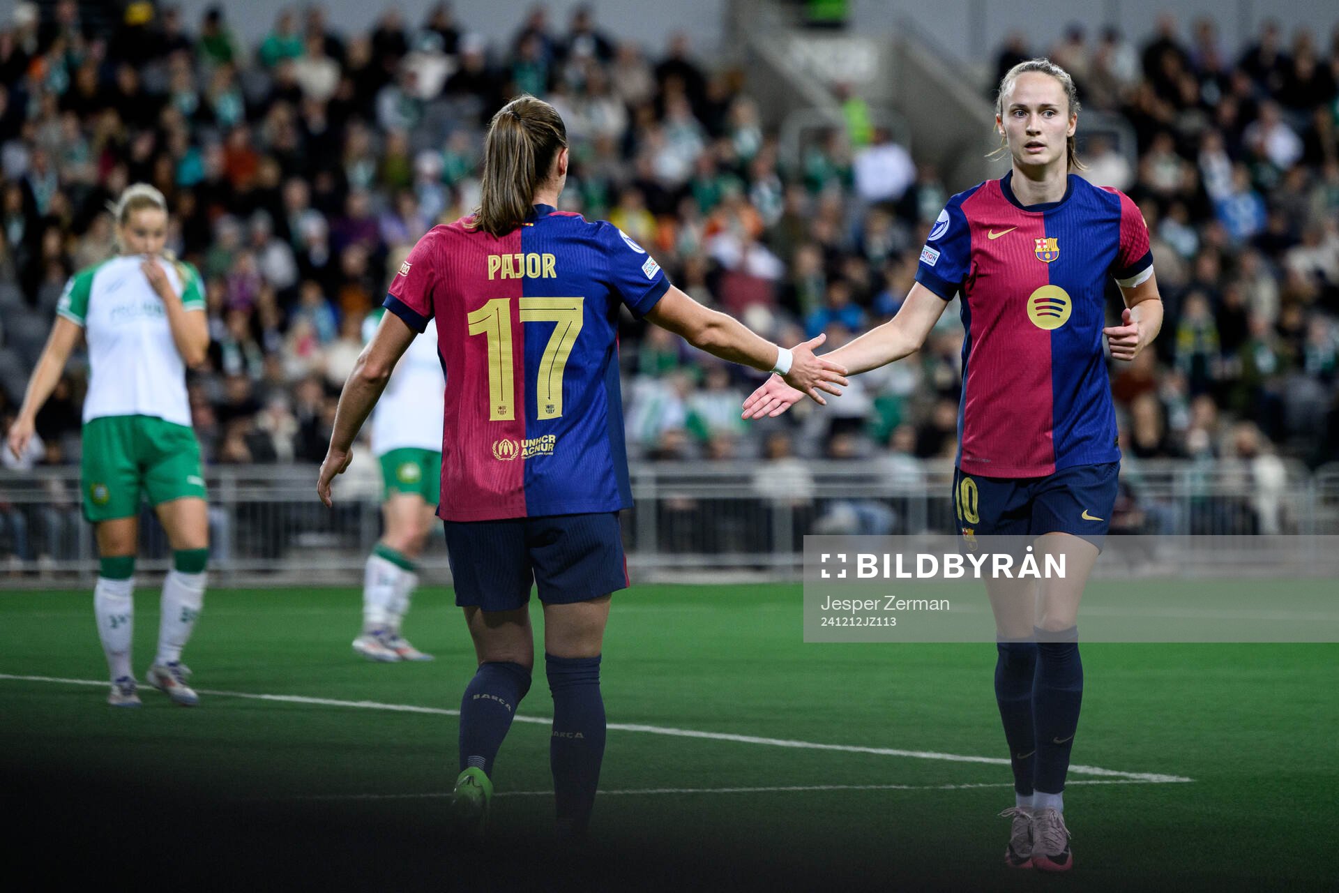 Ewa Pajor and Caroline Graham Hansen of Barcelona