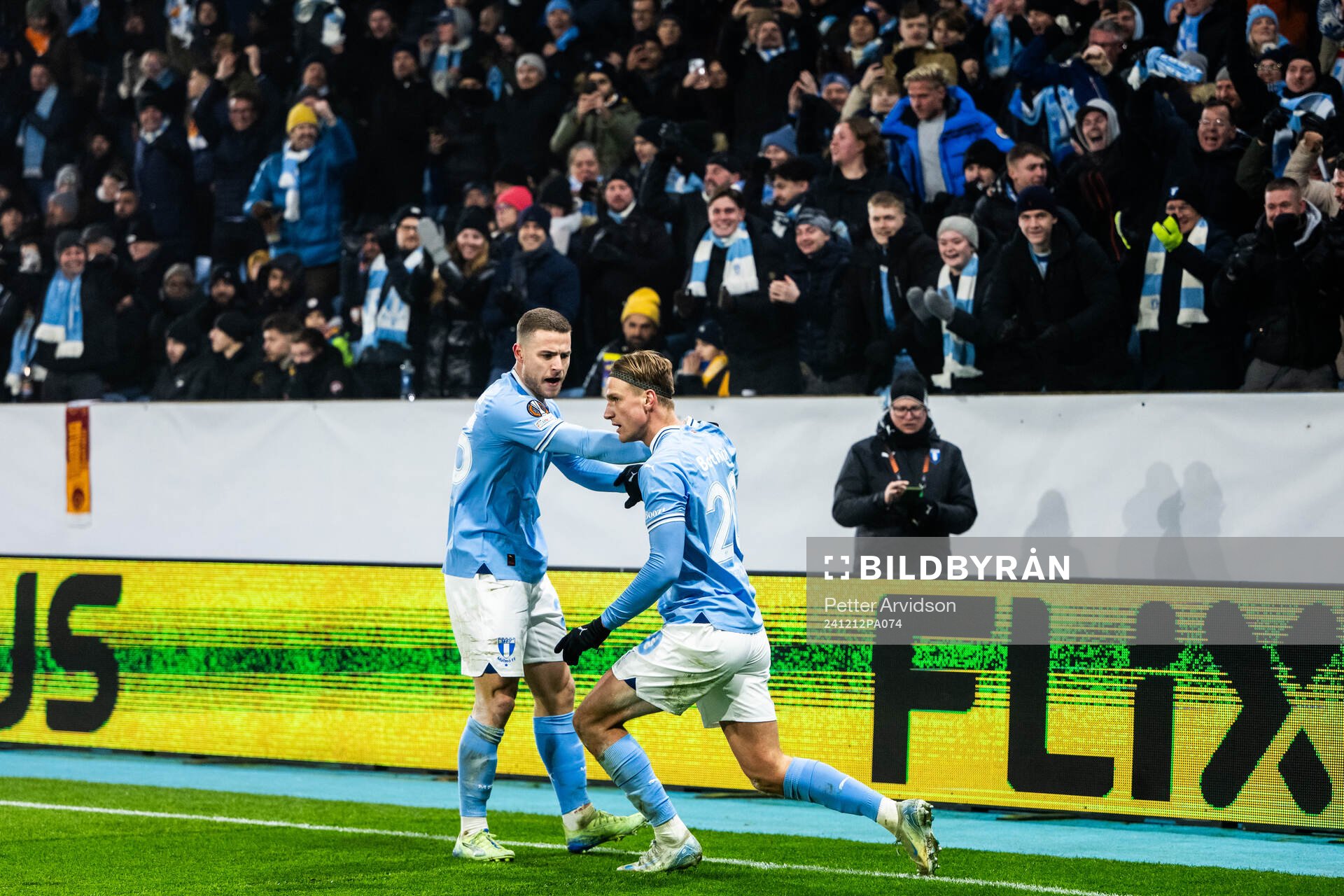 Gabriel Busanello and Erik Botheim of Malmö FF celebrate