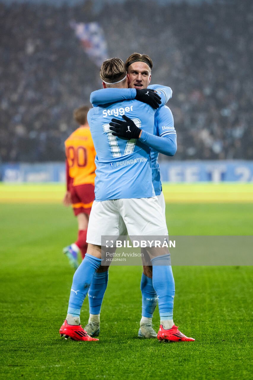 Jens Stryger Larsen and Erik Botheim of Malmö FF celebrate