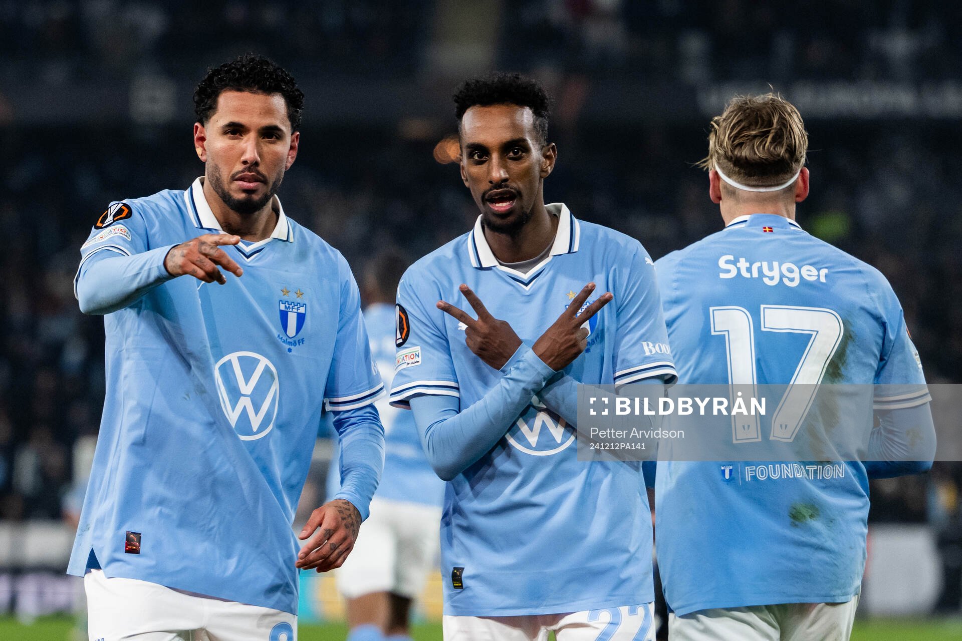 Sergio Pena and Taha Ali of Malmö FF celebrate