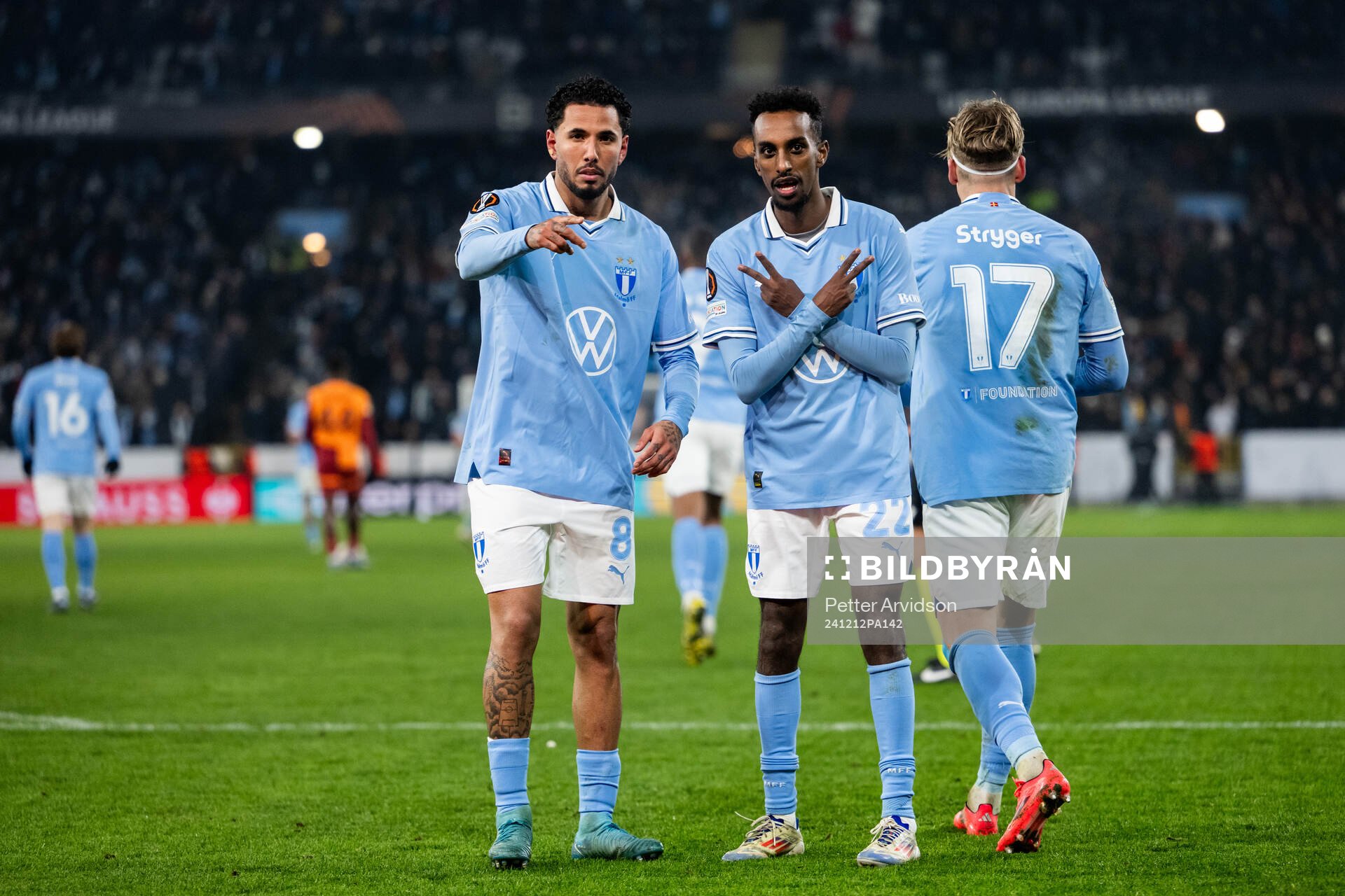 Sergio Pena and Taha Ali of Malmö FF celebrate