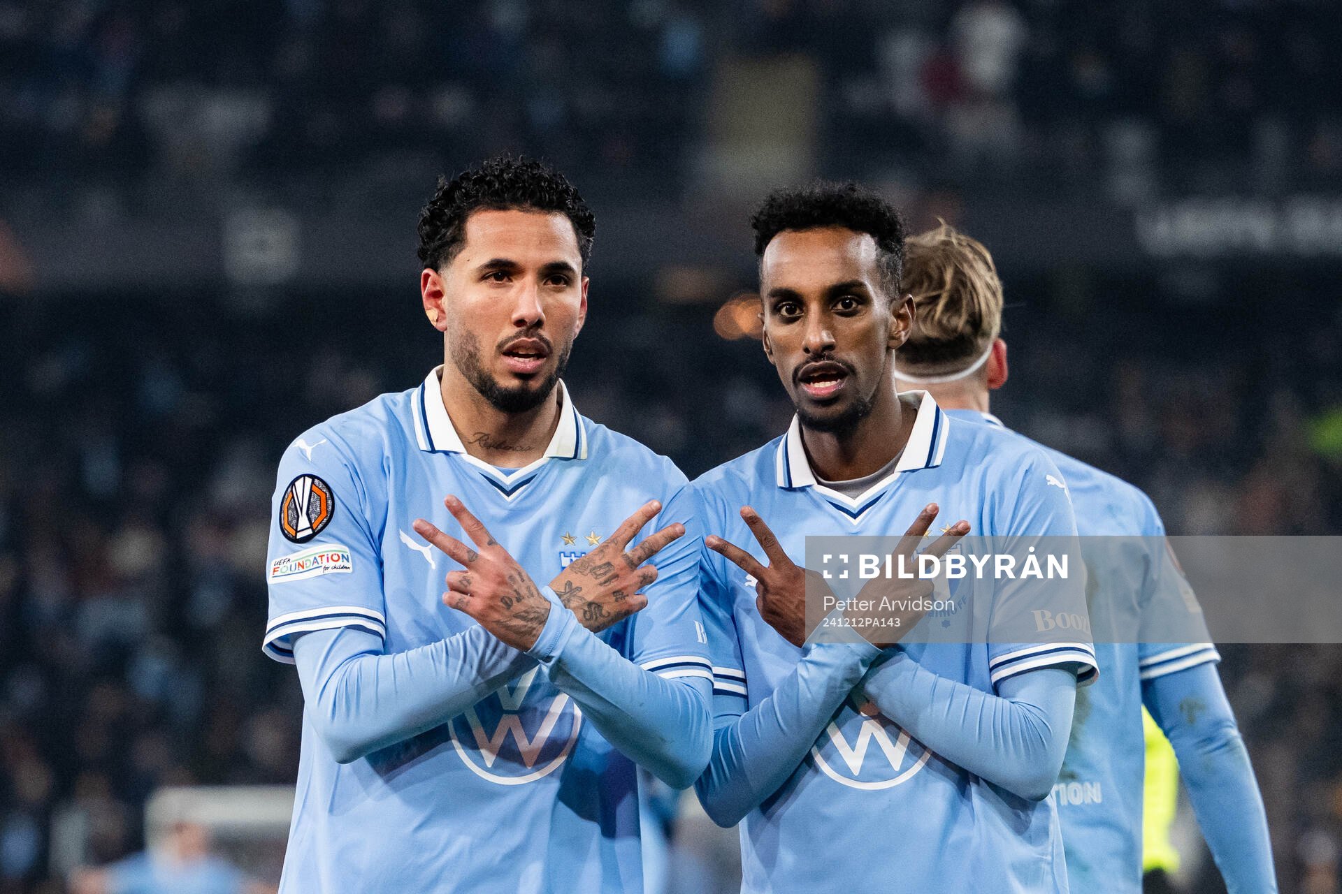 Sergio Pena and Taha Ali of Malmö FF celebrate