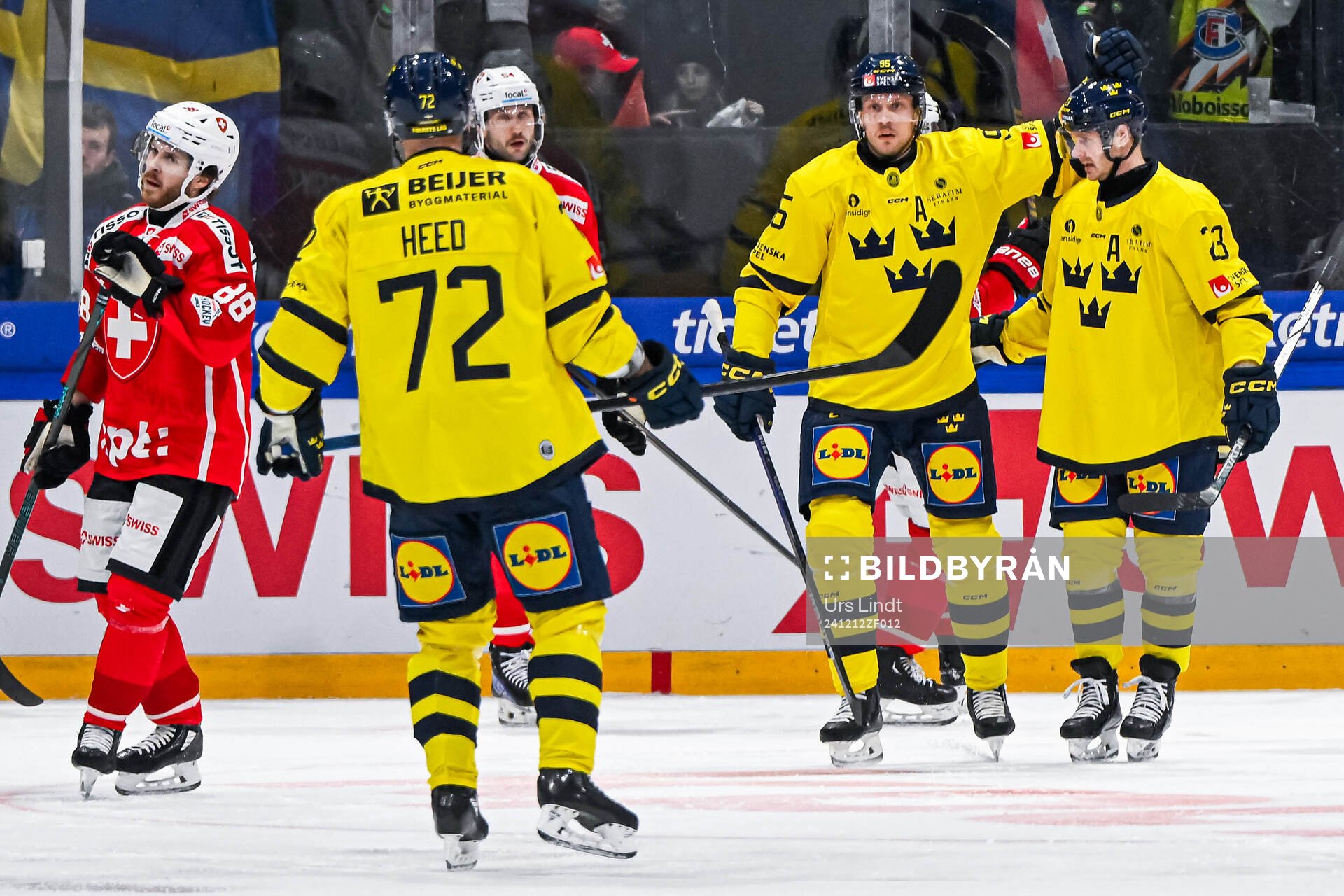 Jacob de la Rose and Lucas Wallmark of Sweden celebrate