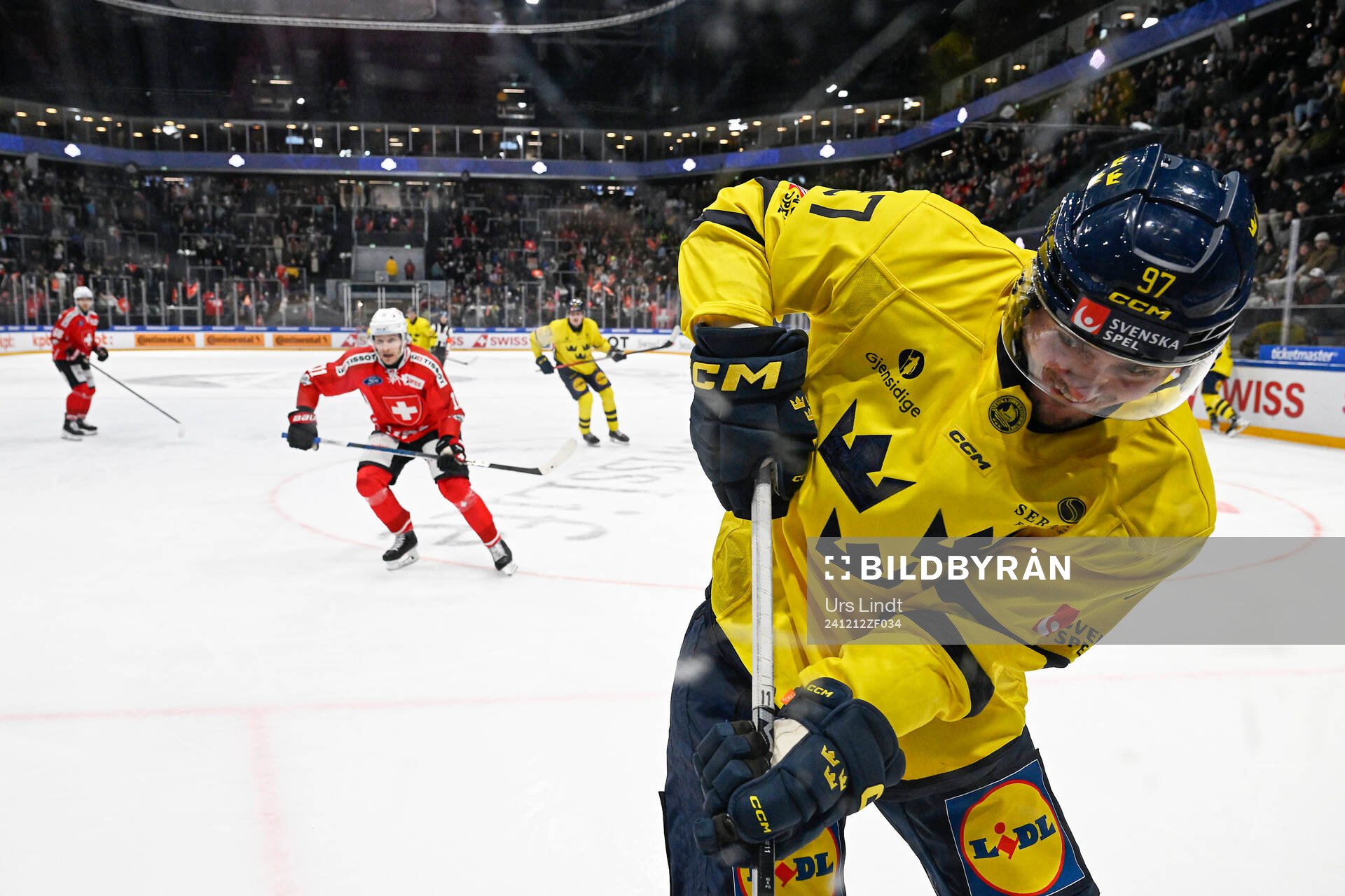 Max Lindholm of Sweden in the ice hockey game between