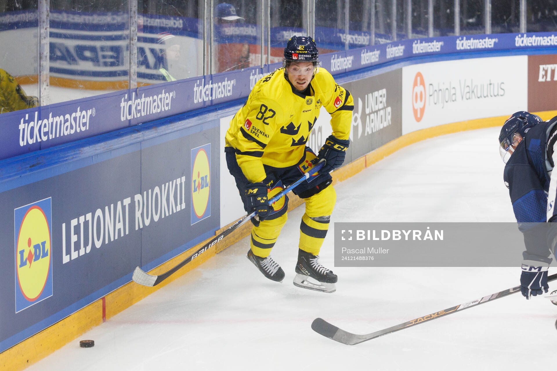 Jesper Frödén of Sweden in the ice hockey game between