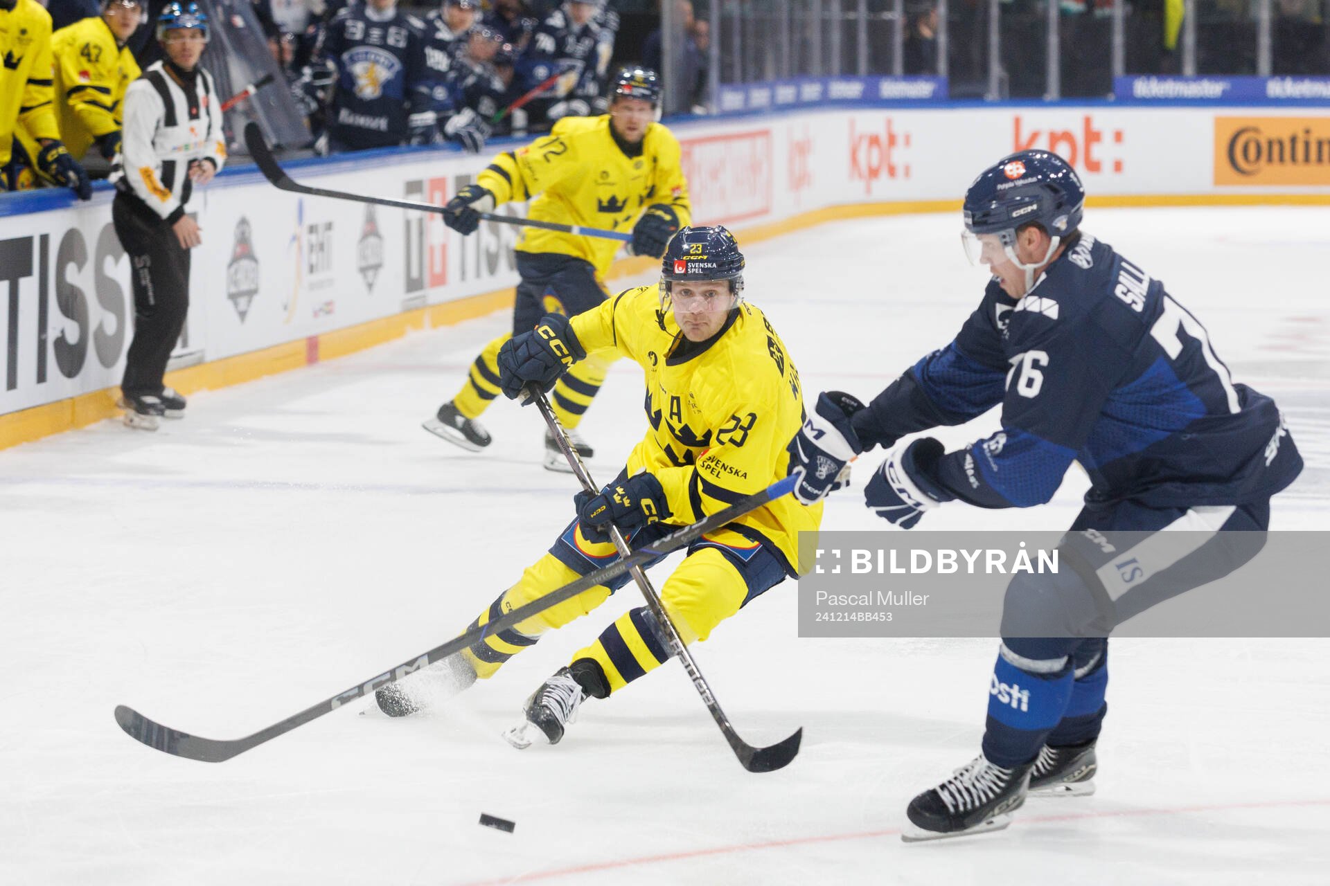 Fredrik Olofsson of Sweden in the ice hockey game between