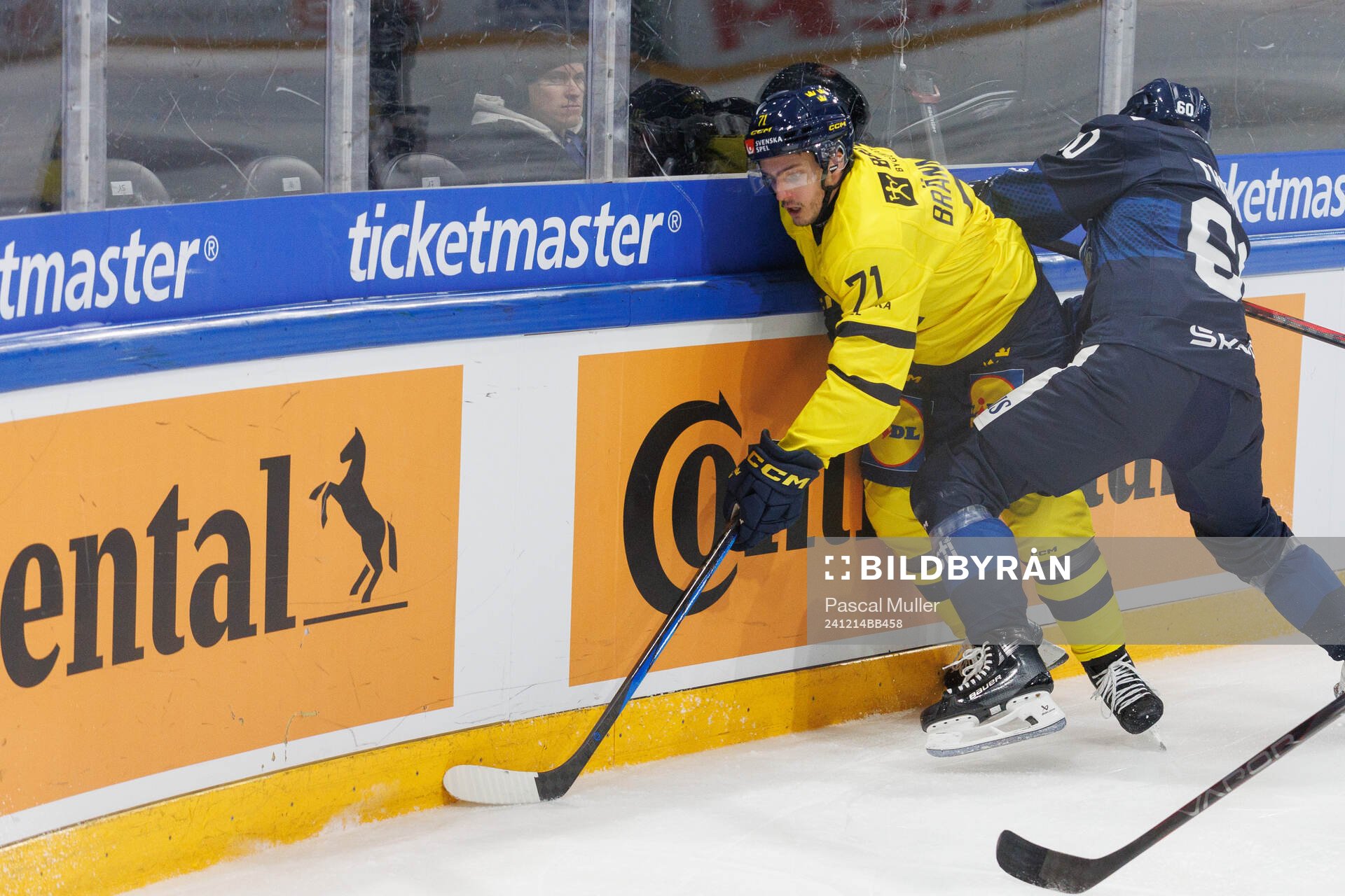 Isac Brännström of Sweden in the ice hockey game between