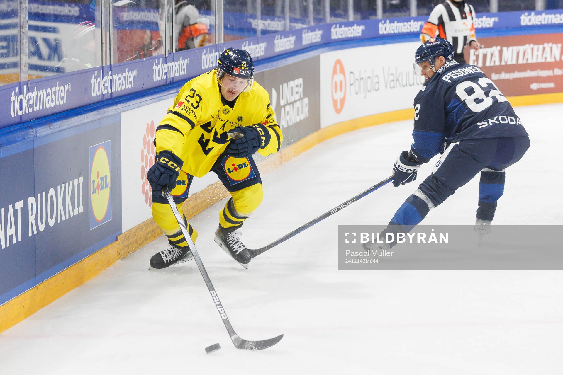 Lucas Wallmark of Sweden in the ice hockey game between