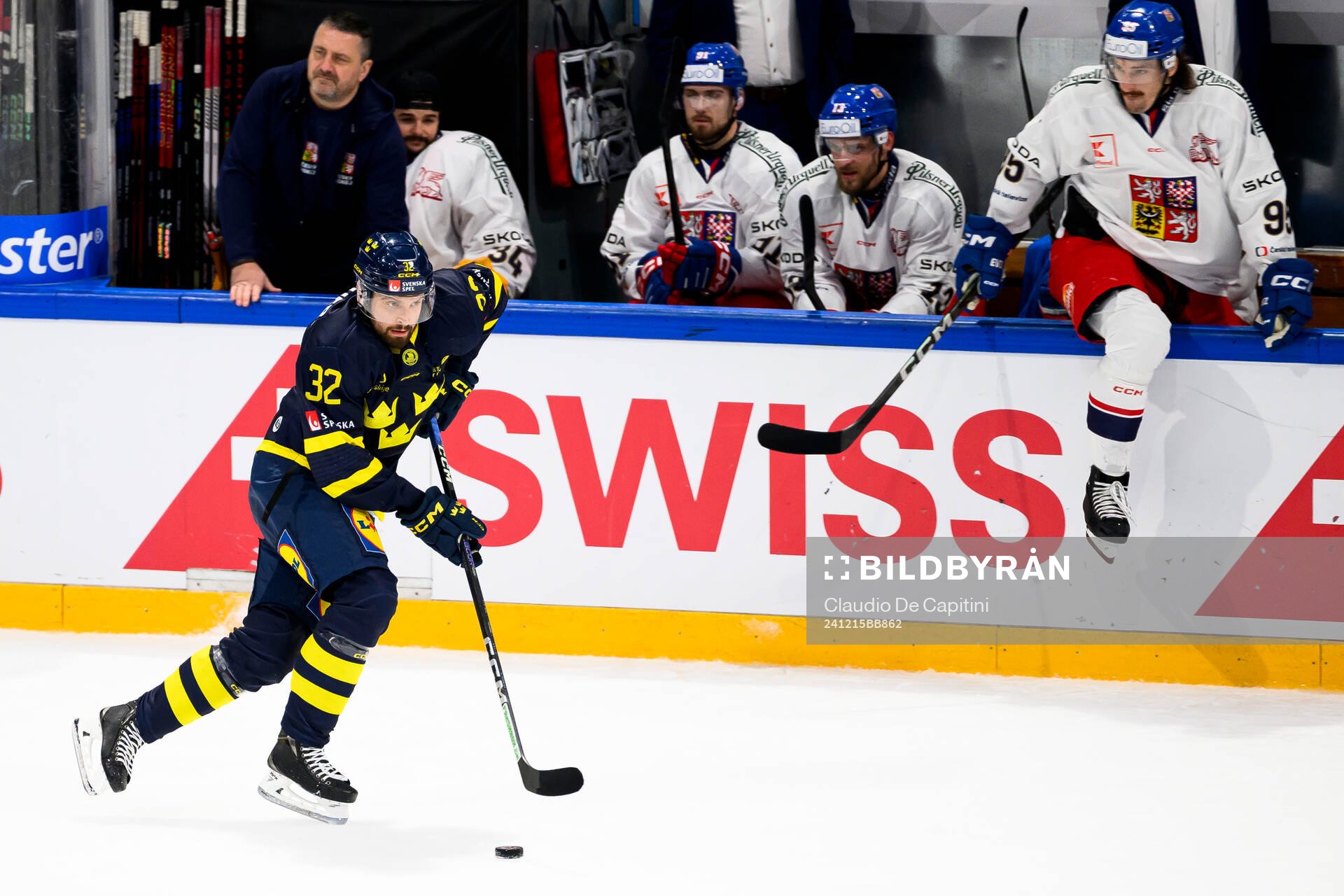 Lukas Bengtsson of Sweden in the ice hockey game between