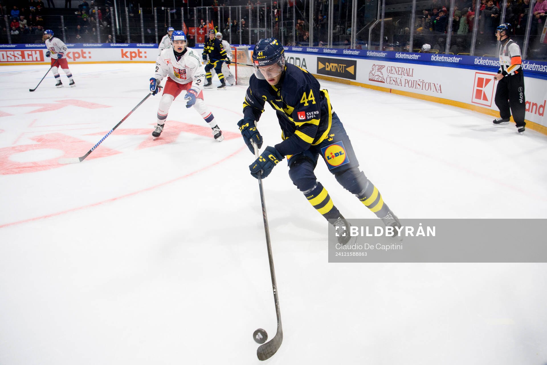 Victor Ejdsell of Sweden in the ice hockey game between