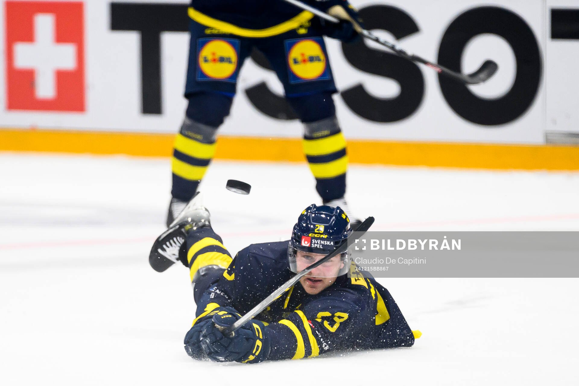 Lucas Wallmark of Sweden in the ice hockey game between
