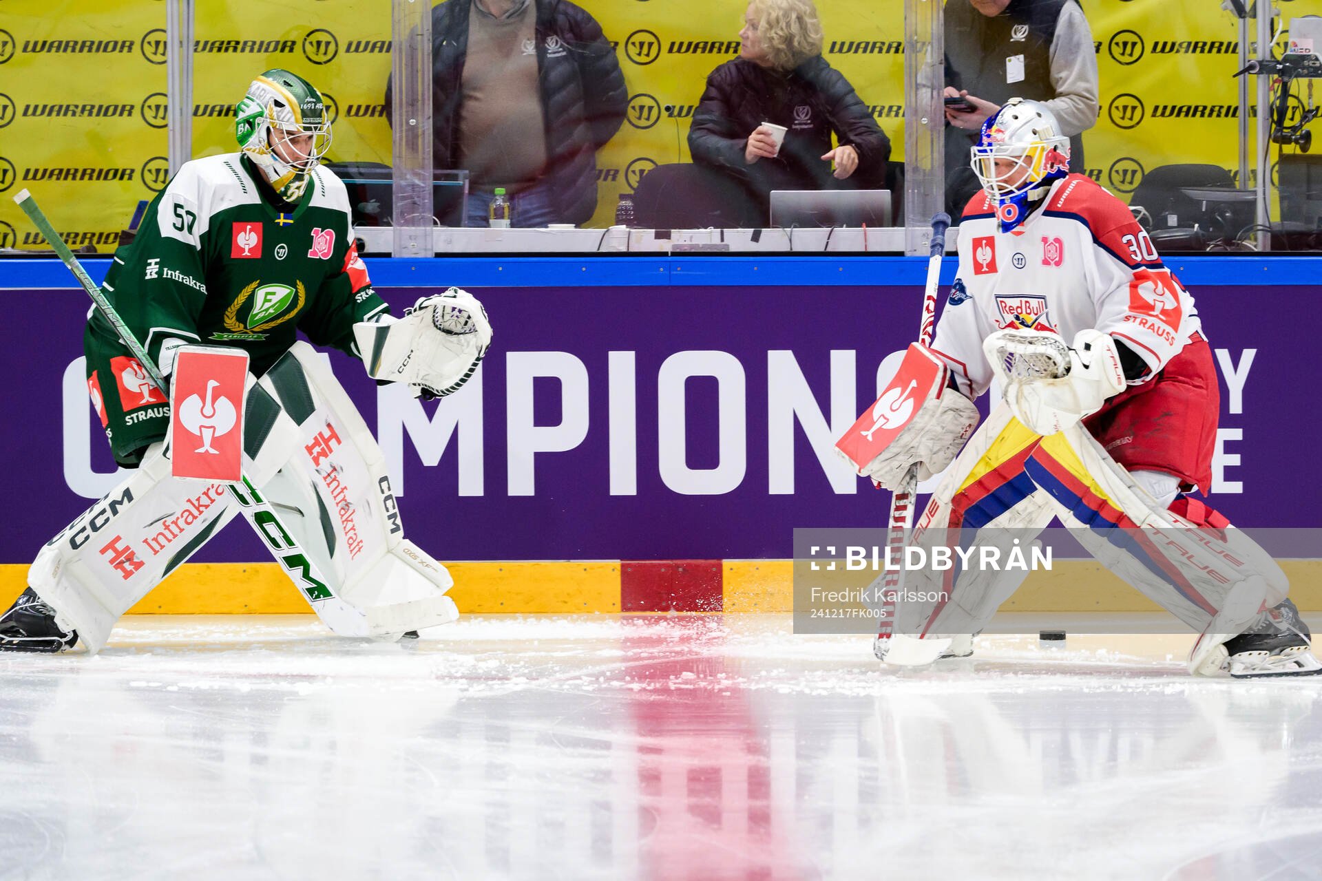 goaltender Damian Clara of Färjestad  and goaltender David