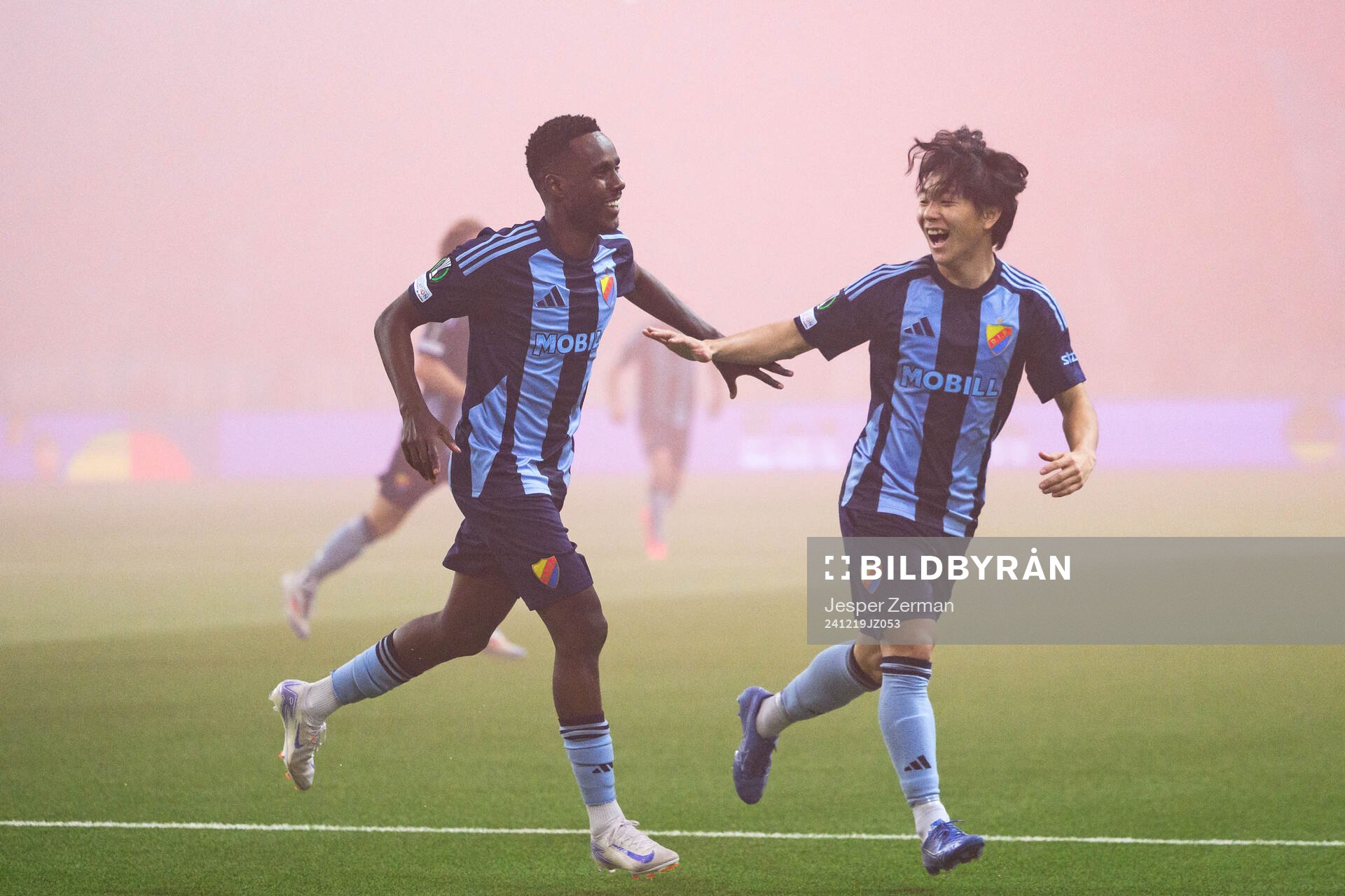 Tokmac Nguen of Djurgården celebrates with Keita Kosugi