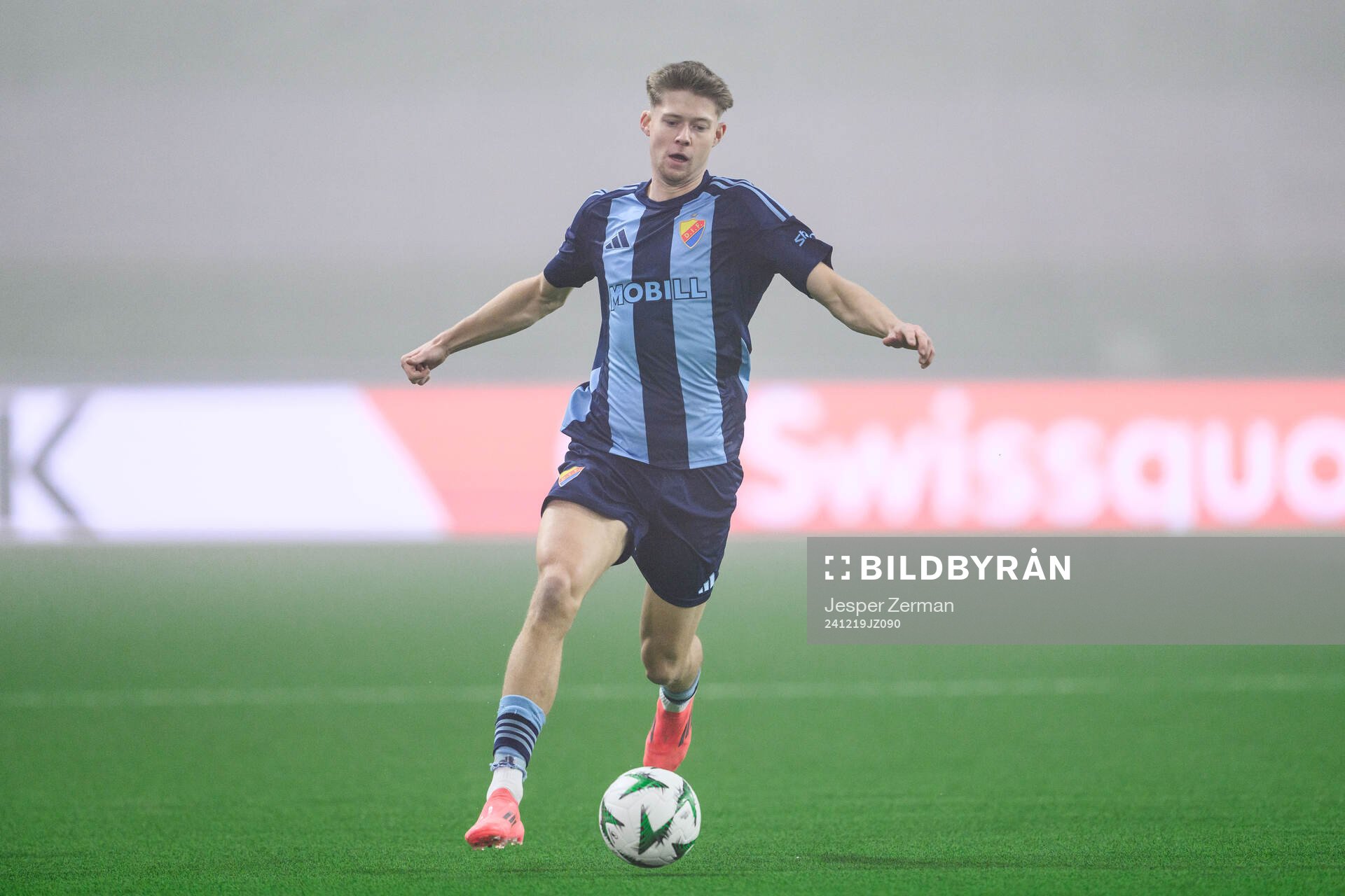 Patric Åslund of Djurgården during the UEFA Conference League match between Djurgården and Legia Warszawa on December 19, 2024 in Stockholm.