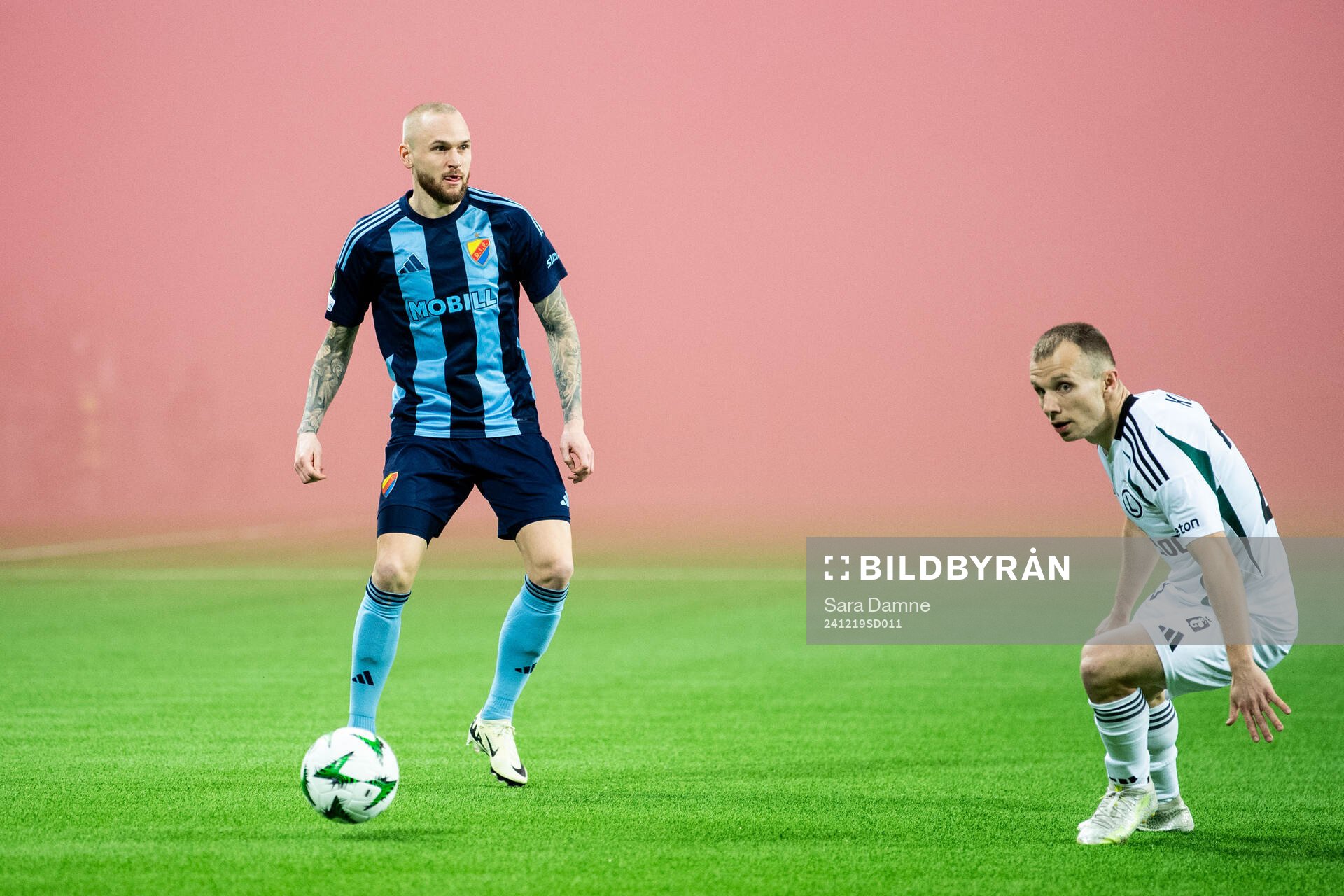 Adam Ståhl of Djurgården and Patryk Kun of Legia Warszawa