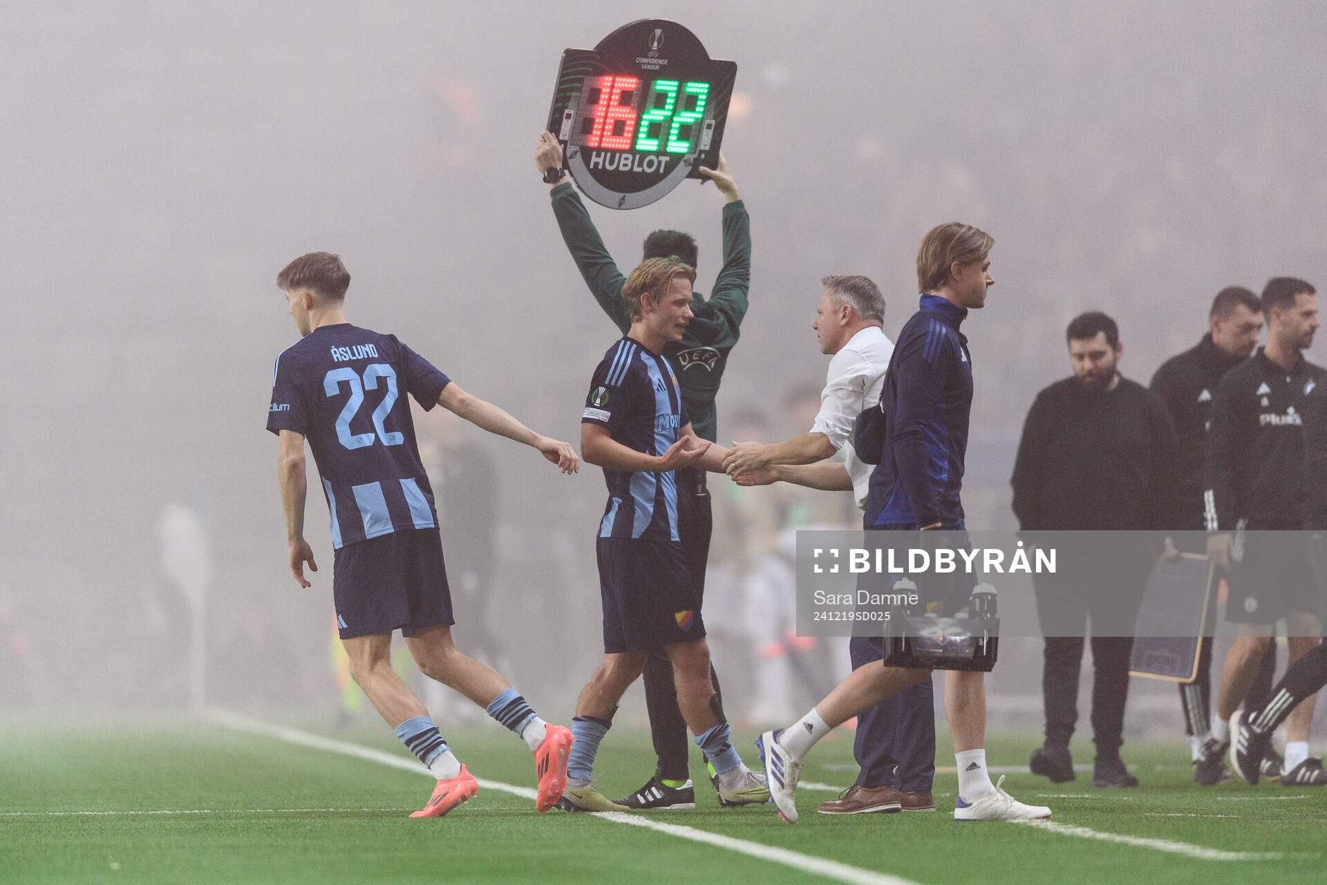 Tobias Gulliksen of Djurgården leaves the pitch injured