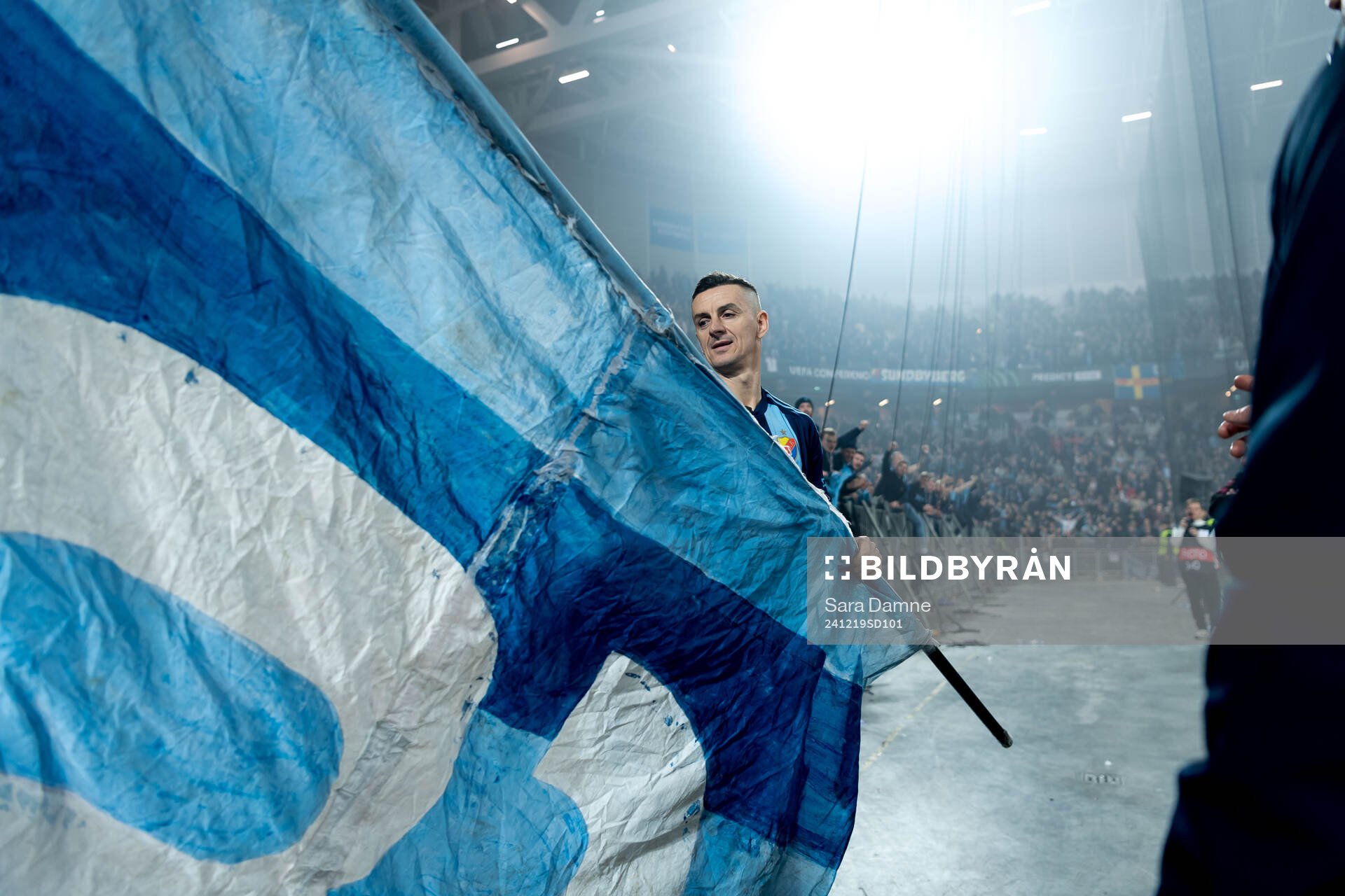 Haris Radetinac of Djurgården after, his last game, the UEFA Conference League match between Djurgården and Legia Warszawa on December 19, 2024 in Stockholm.