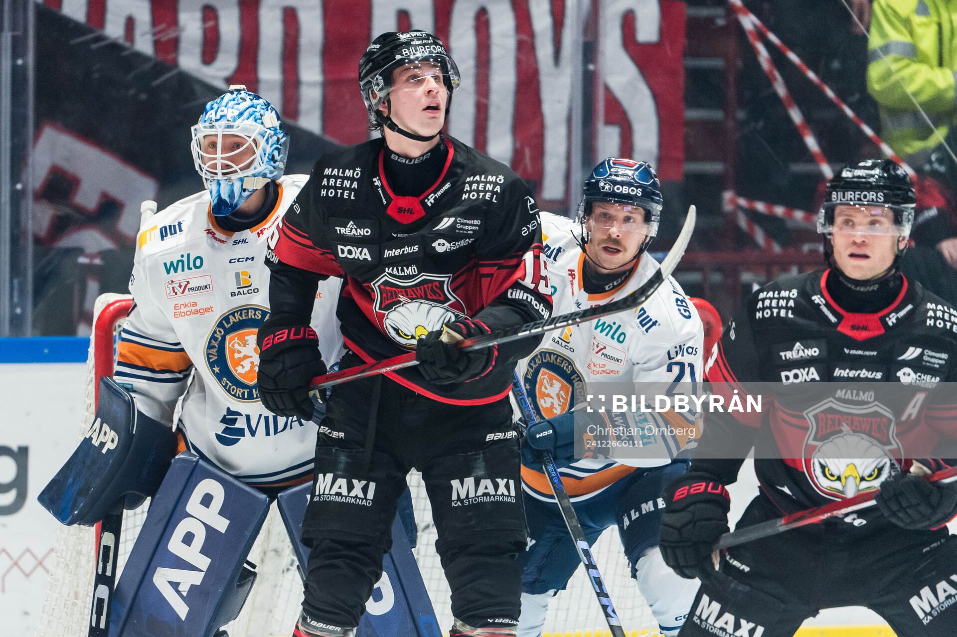Malmö Redhawks Freddie Larsson och Växjös målvakt Emil