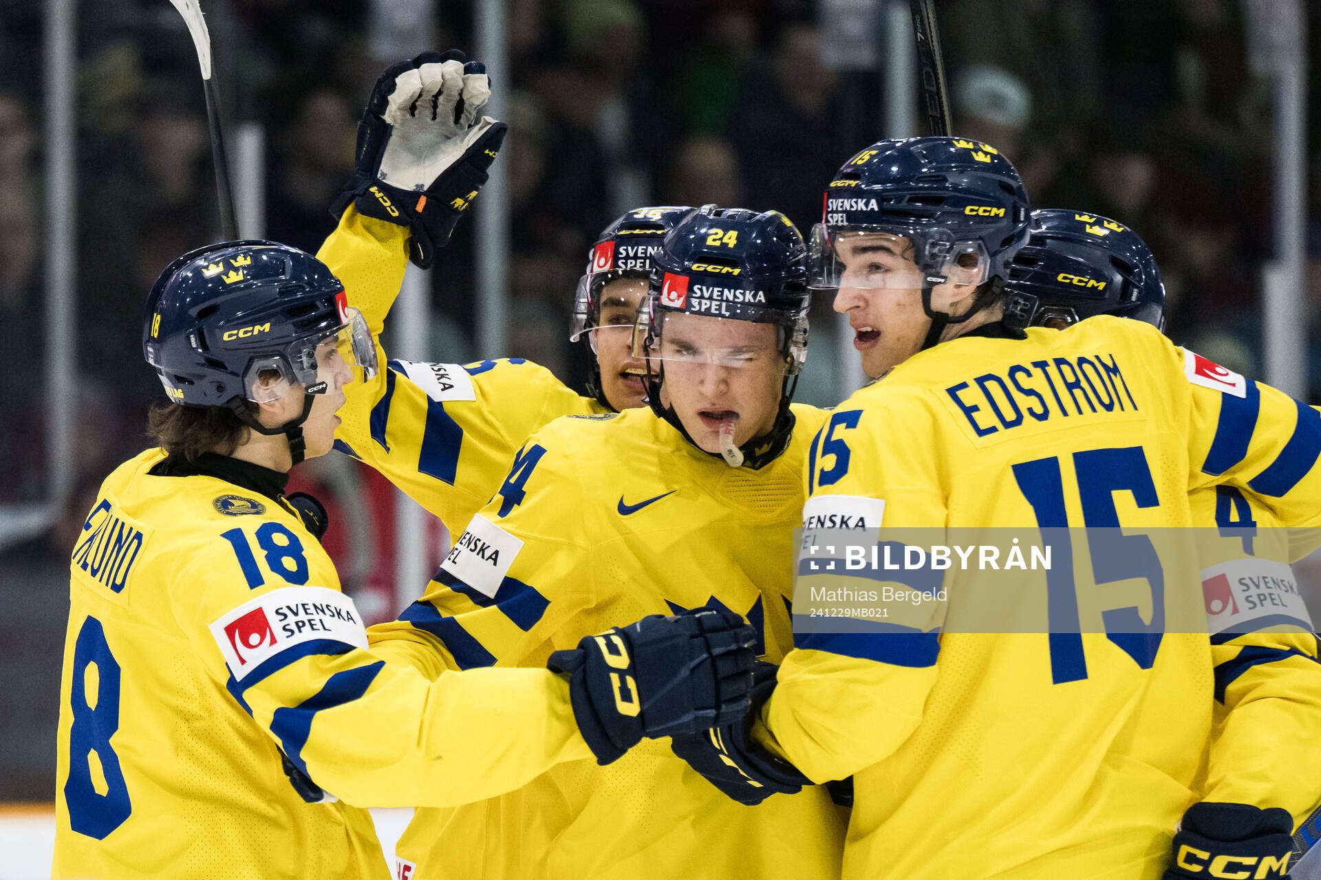 Tom Willander of Sweden celebrates with Victor Eklund,