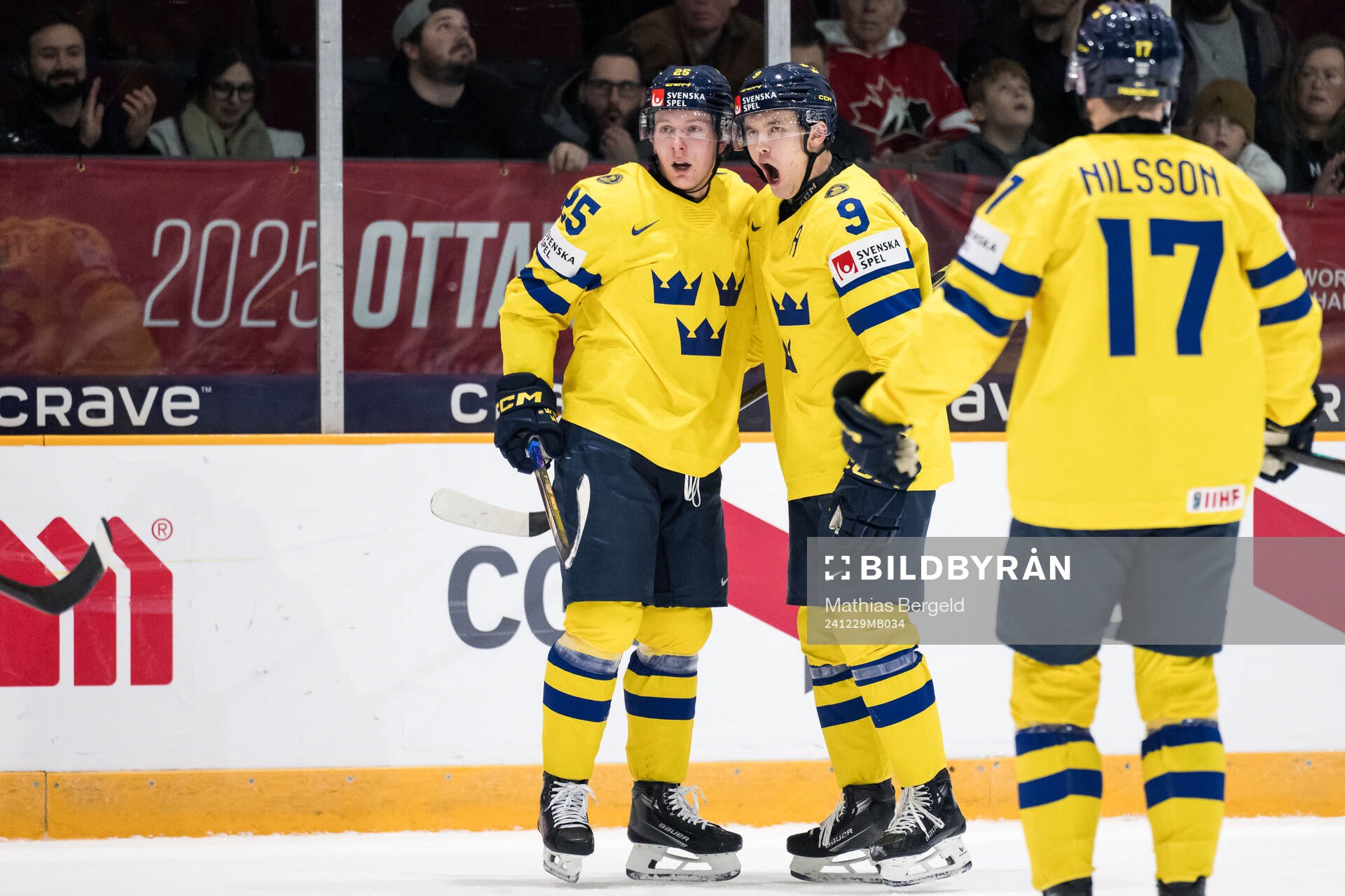 Otto Stenberg of Sweden celebrates with Theo Lindstein