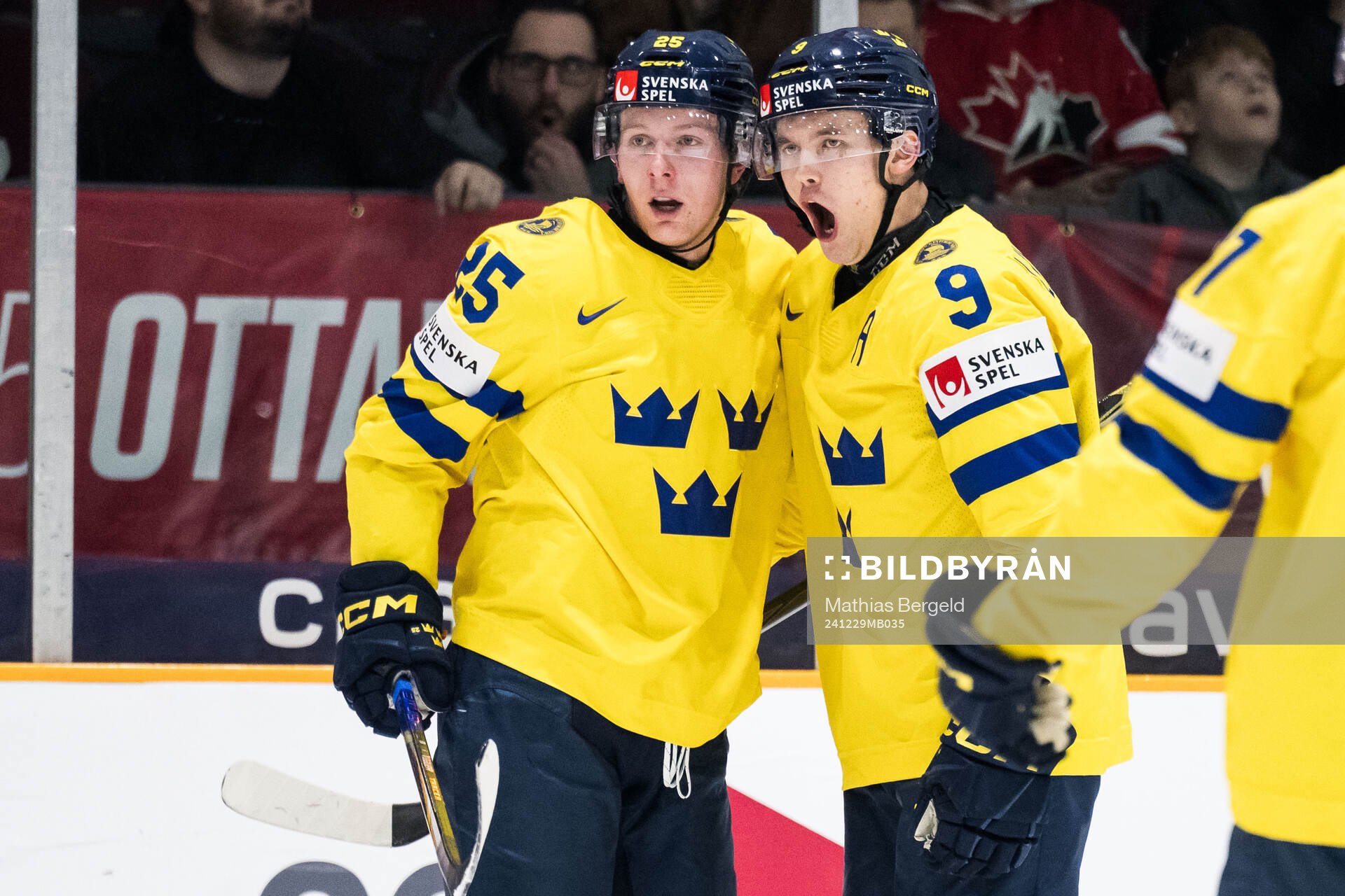 Otto Stenberg of Sweden celebrates with Theo Lindstein