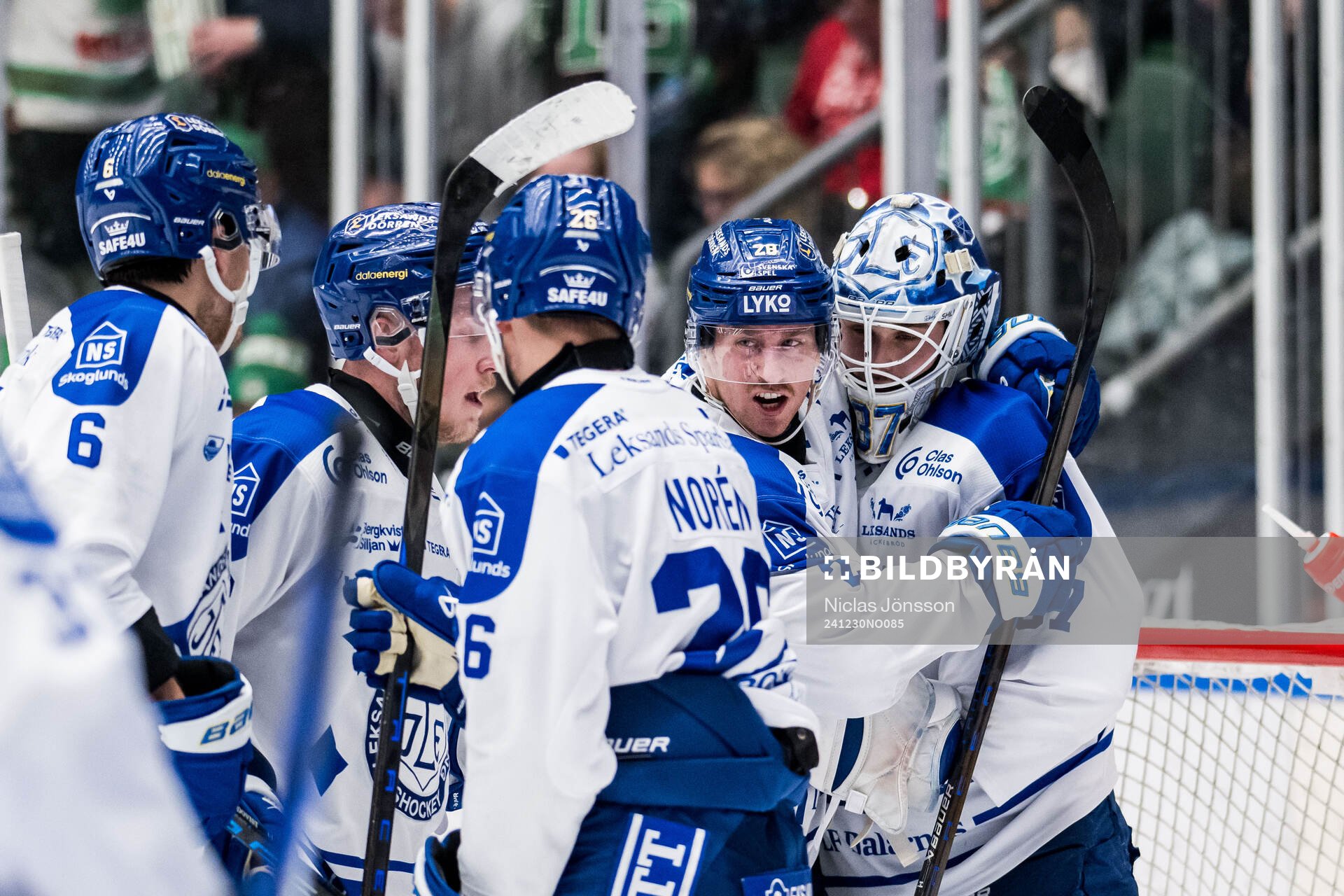 Leksands Justin Glenn Kloos och målvakt Jakob Hellsten