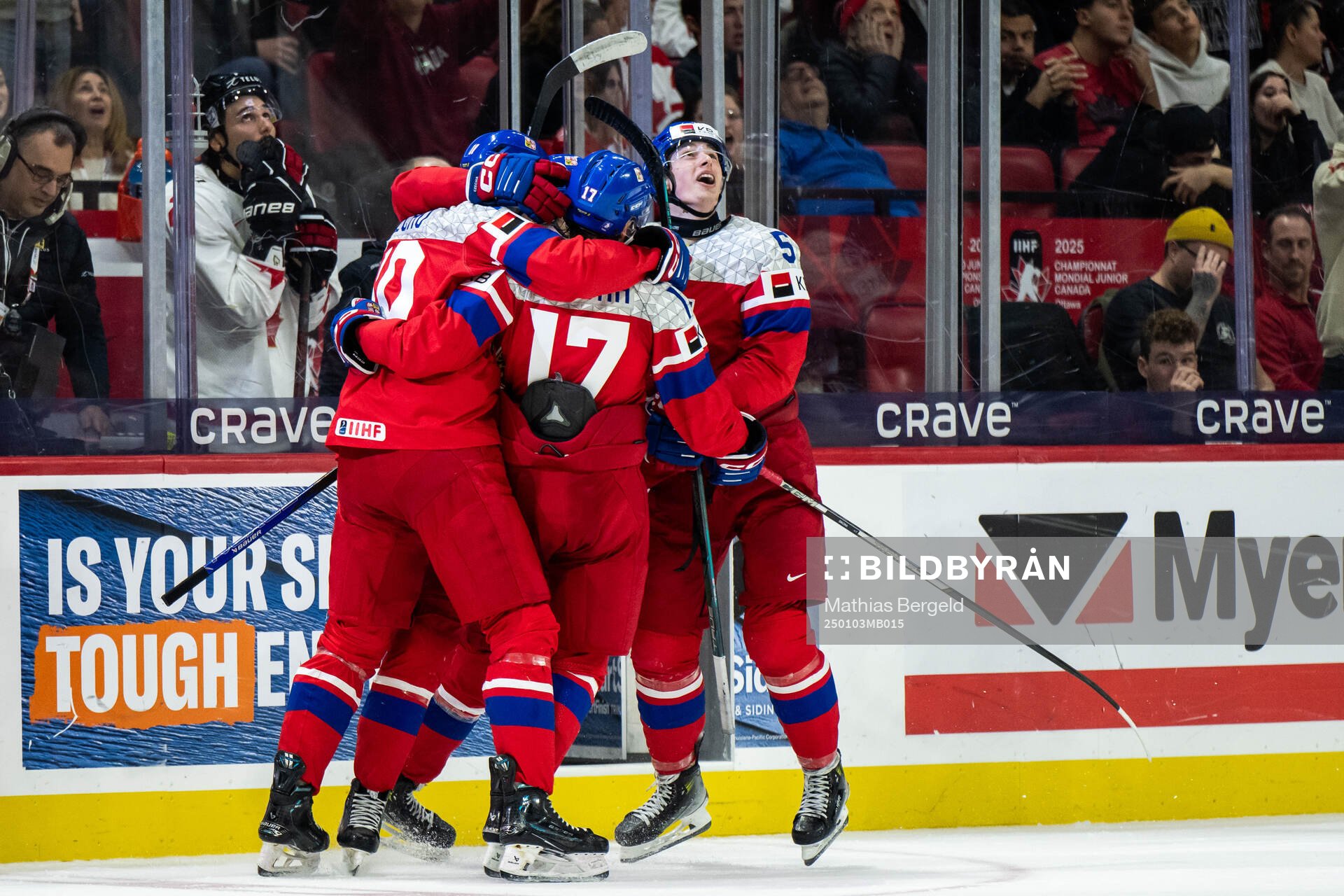 Adam Jecho of Czech Republic celebrates with team mates