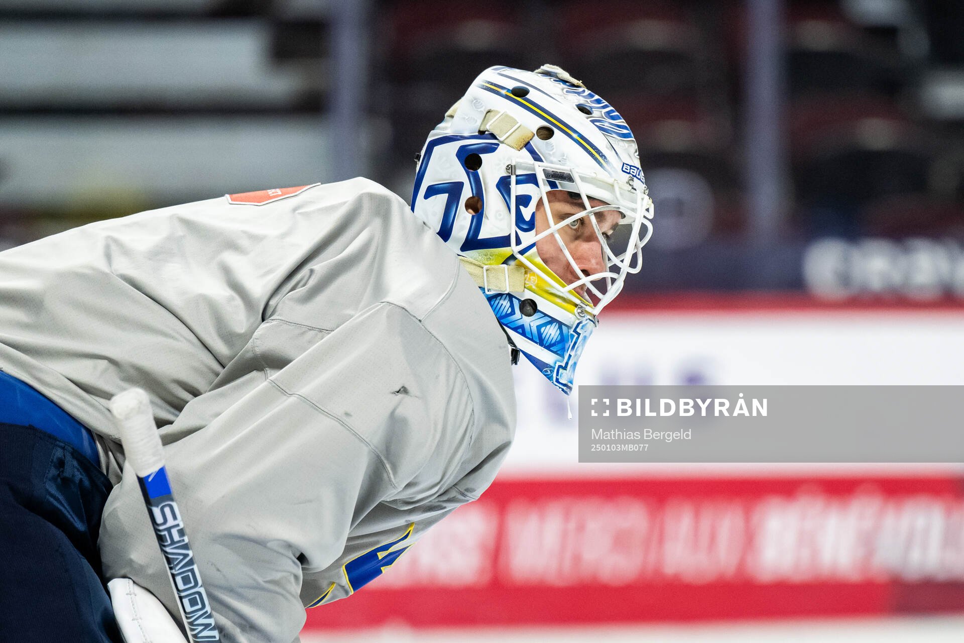 Goaltender Marcus Gidlöf of Sweden at a practice session