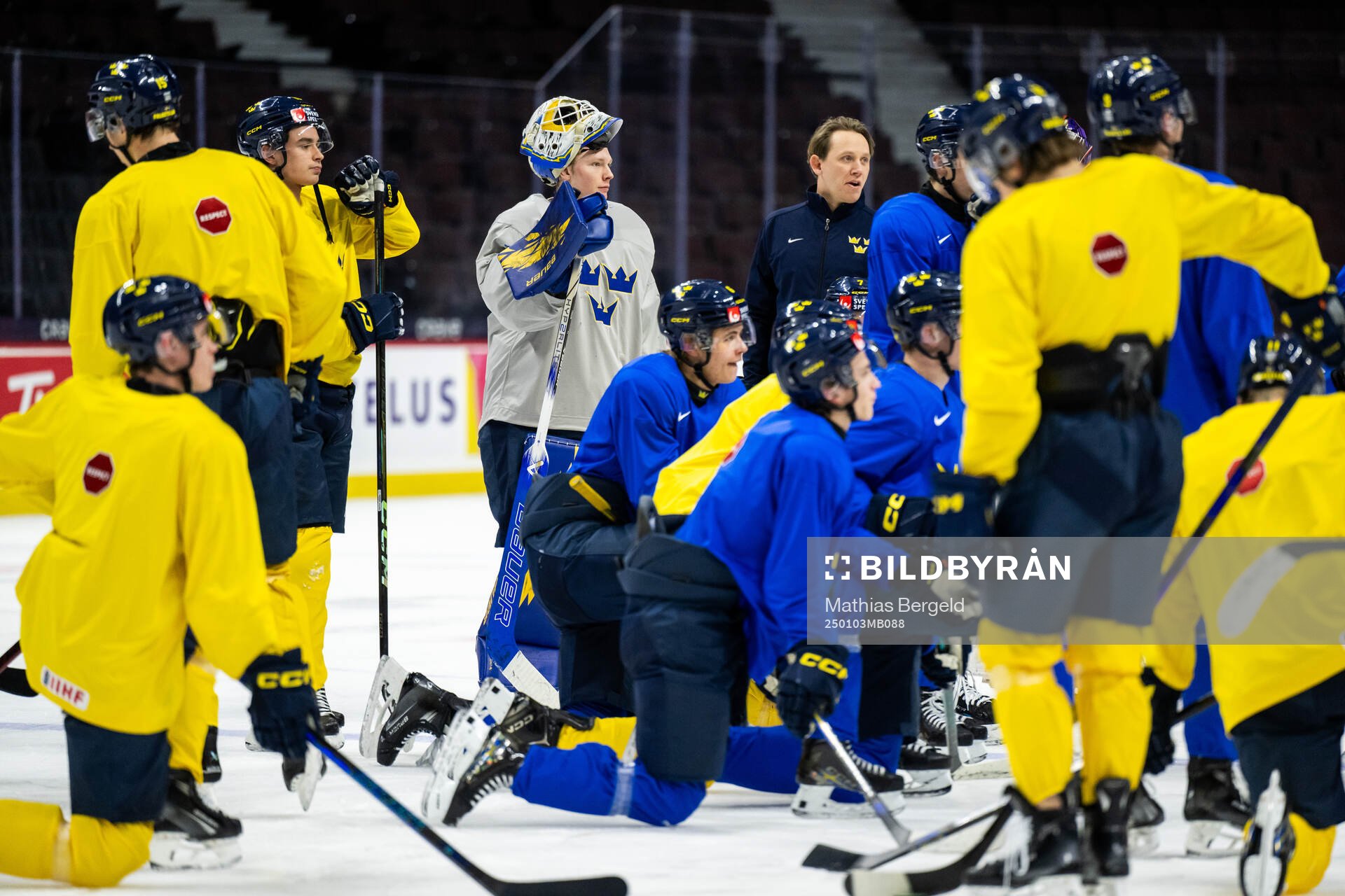 Goaltender Melker Thelin of Sweden at a practice session