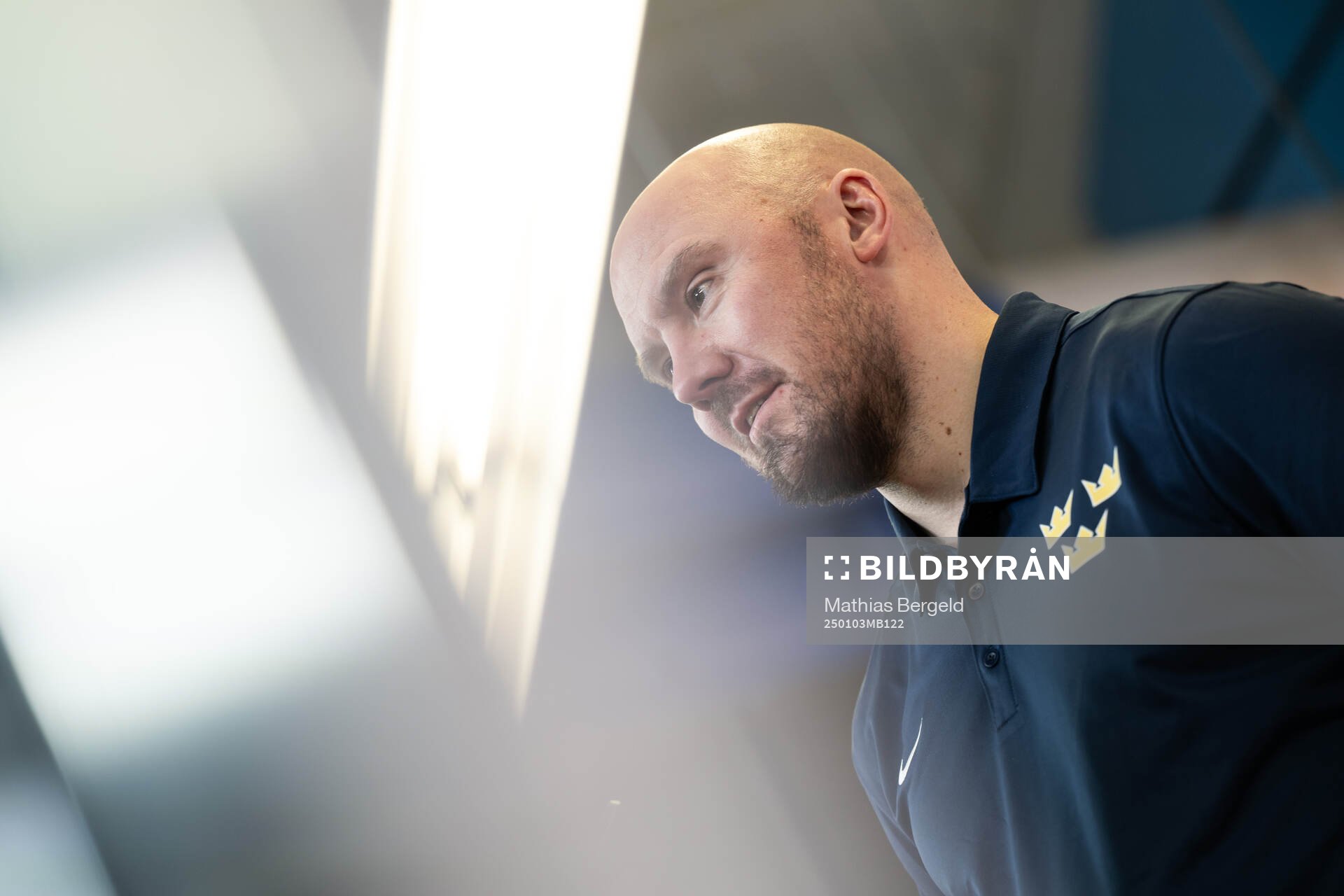 Assistant coach Nicklas Grossmann of Sweden is interviewed