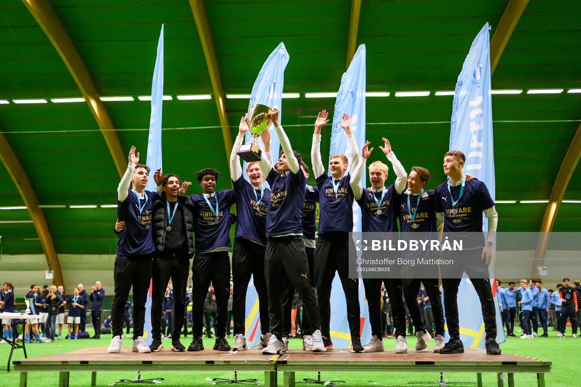 Malmö FF P16s jublar under ungdomsturneringen Skånecupen i fotboll den 6 januari 2025 i Malmö. 