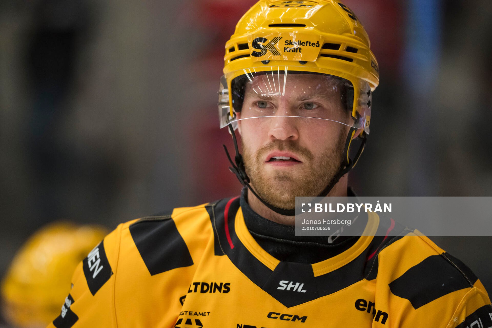 Skellefteås Oscar Lindberg innan ishockeymatchen i SHL