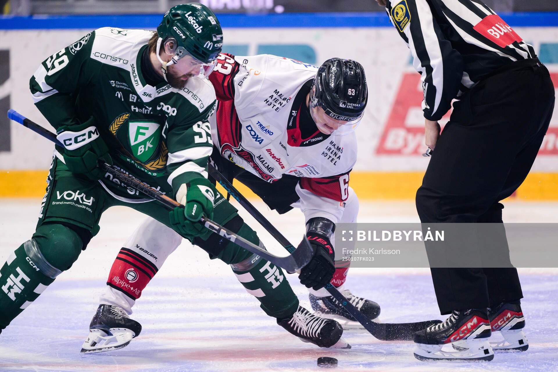 Färjestads Linus Johansson och Malmö Redhawks Fredrik