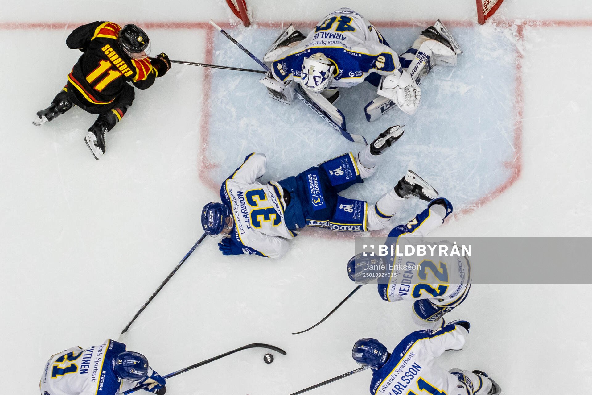 Brynäs Jordan Schroeder och Leksands Eddie Larsson och