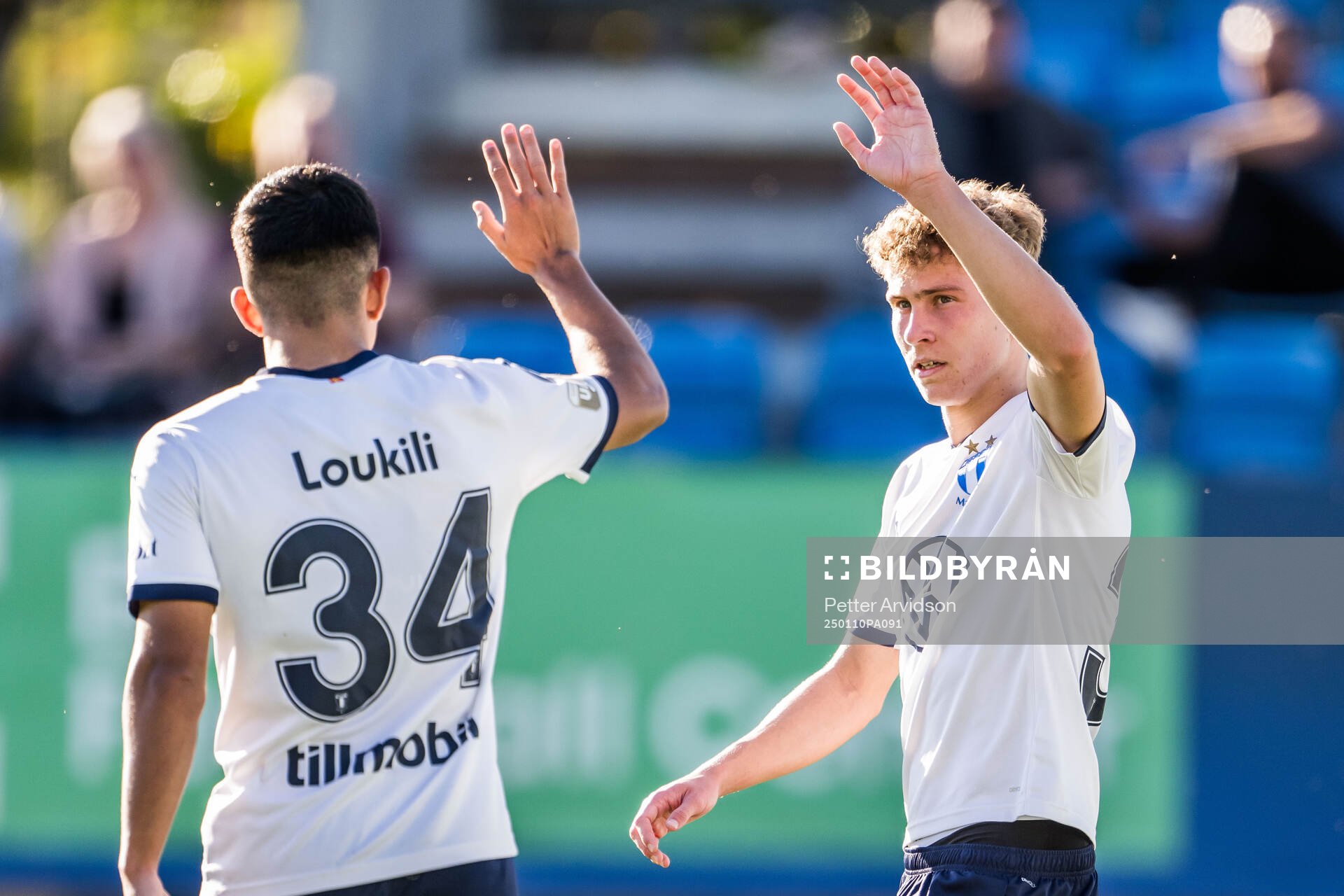 Zakaria Loukili and Hugo Bolin of Malmö FF celebrates after 1-1 during the friendly football match between Malmö FF and Sparta Prag on January 10, 2025 in Puerto Banus.