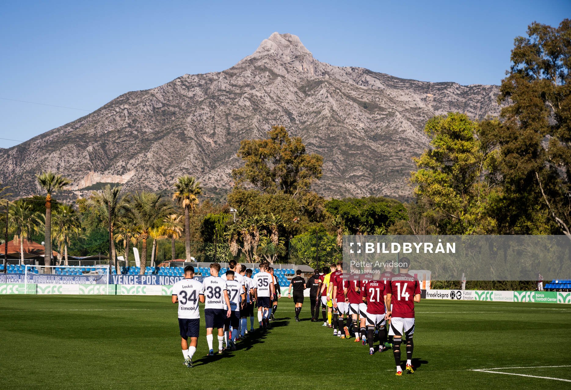 The players enter the pitch