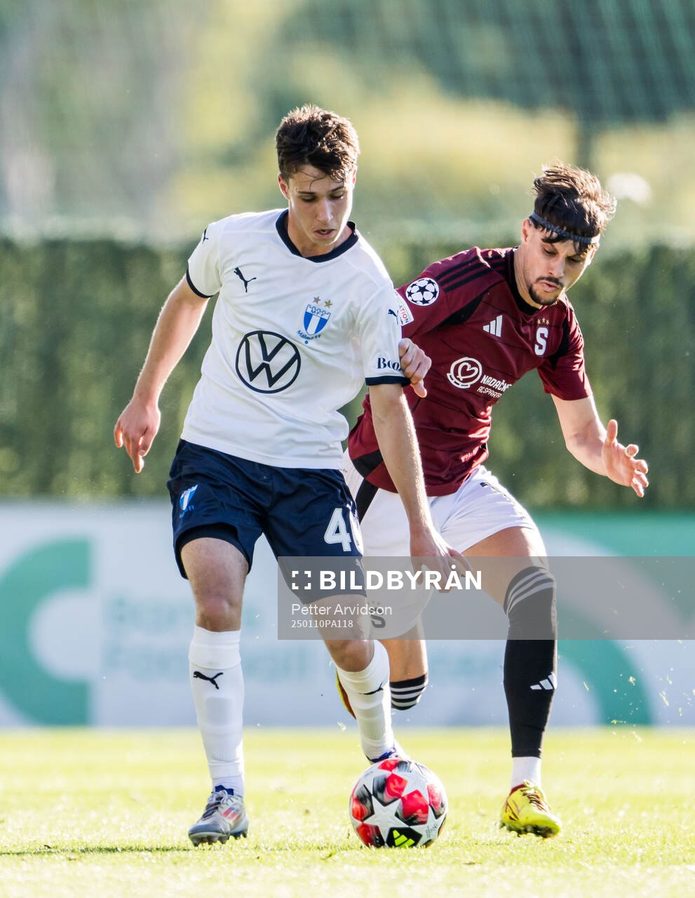 Kenan Busuladzic of Malmö FF and Veljko Birmancevic of Sparta Prag during the friendly football match between Malmö FF and Sparta Prag on January 10, 2025 in Puerto Banus.