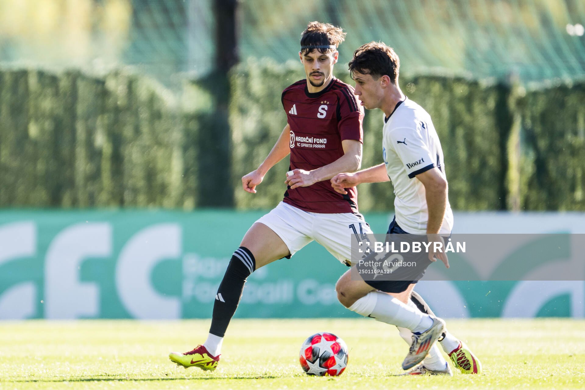 Veljko Birmancevic of Sparta Prag and Kenan Busuladzic of Malmö FF during the friendly football match between Malmö FF and Sparta Prag on January 10, 2025 in Puerto Banus.