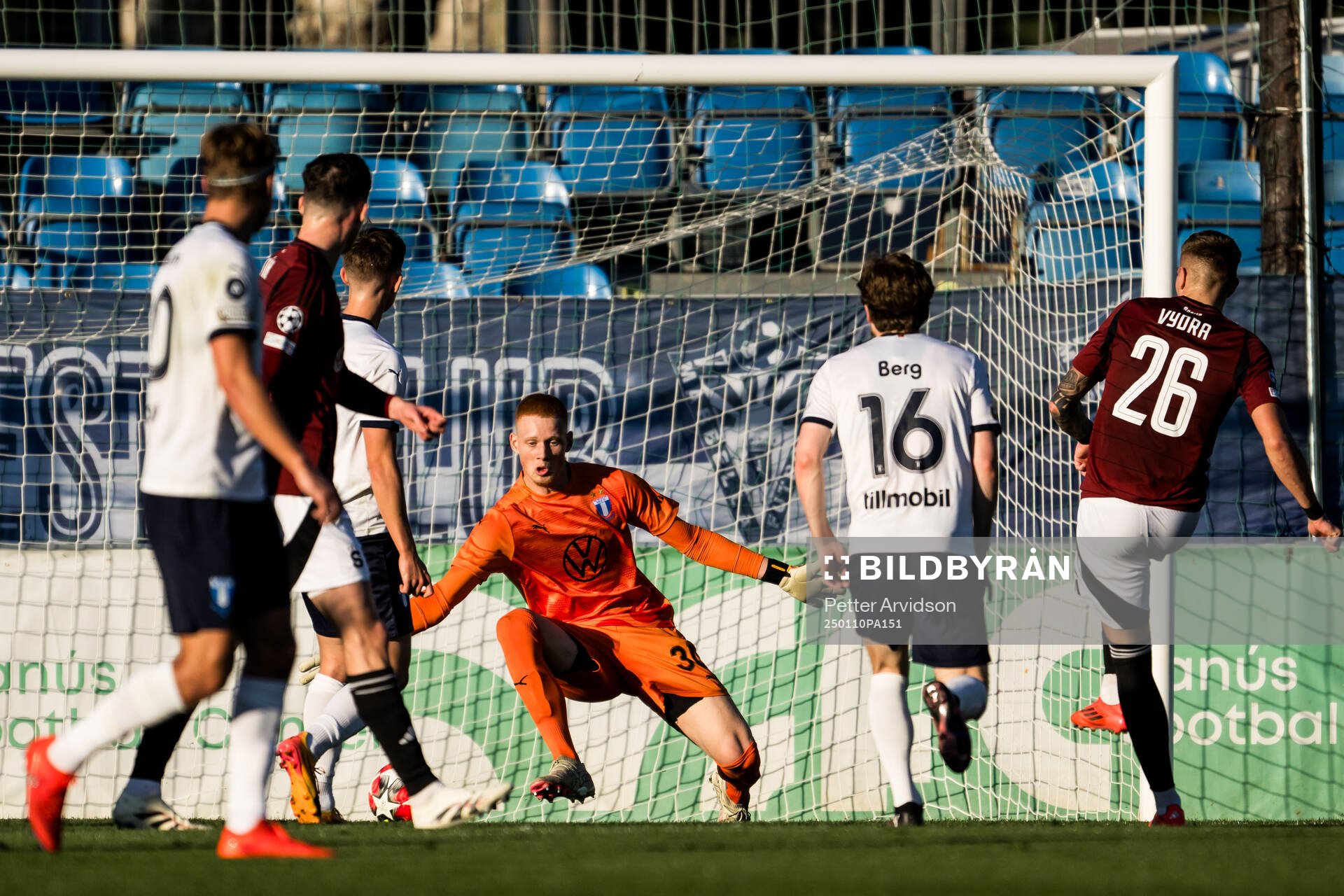 Goalkeeper Joakim Persson of Malmö FF and Patrik Vydra of