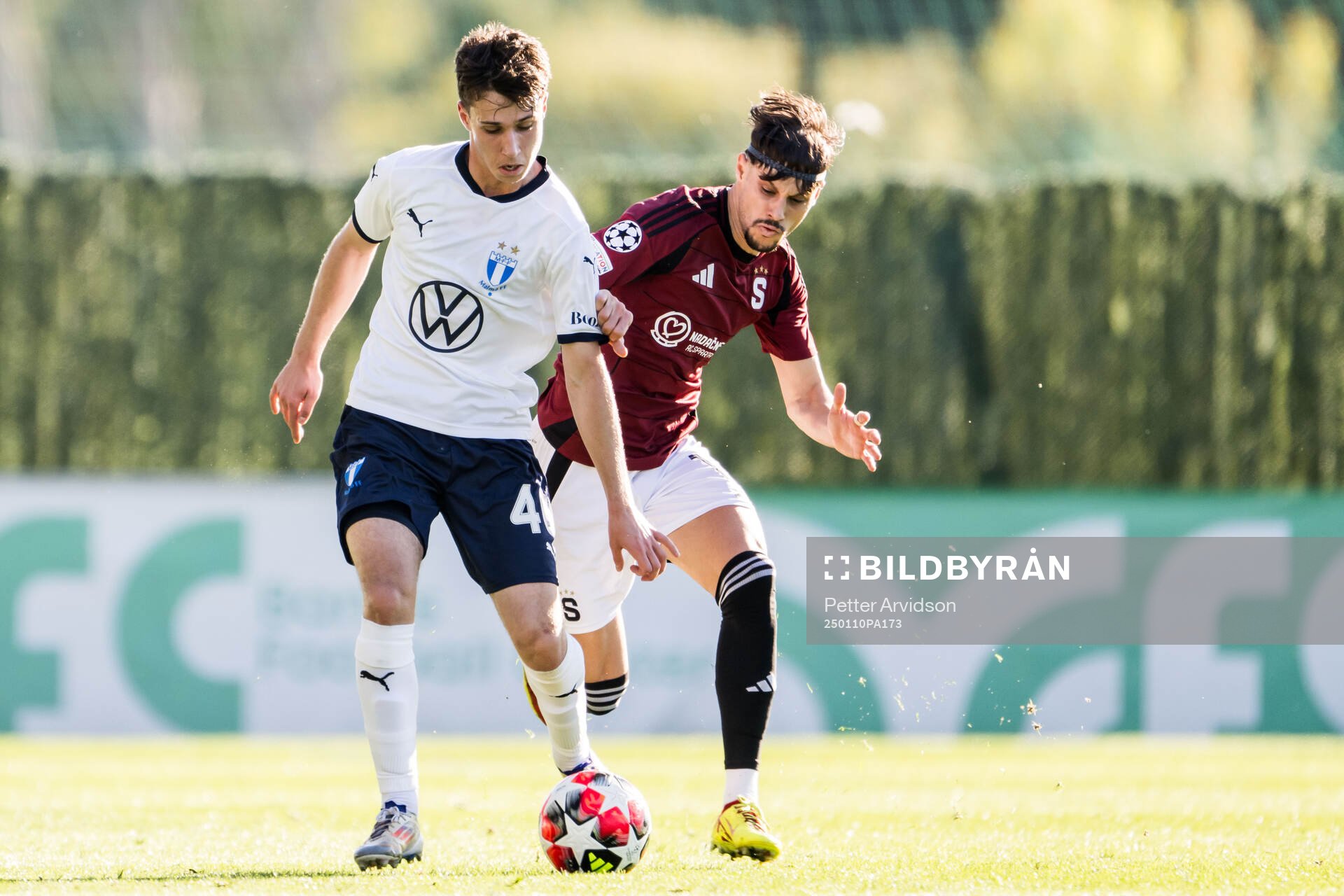 Kenan Busuladzic of Malmö FF and Veljko Birmancevic of Sparta Prag during the friendly football match between Malmö FF and Sparta Prag on January 10, 2025 in Puerto Banus.