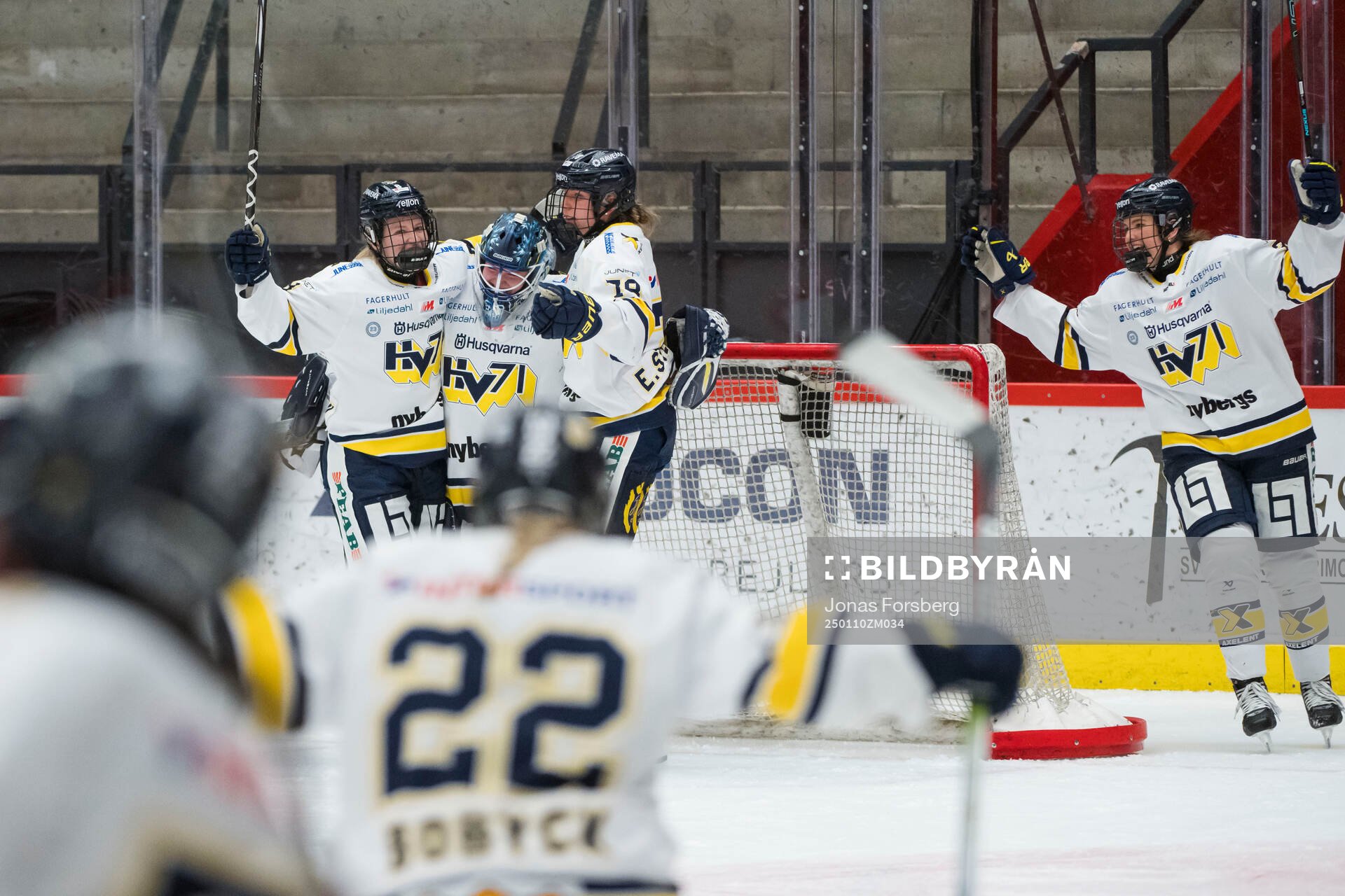 HV71s Hilda Svensson, målvakt Viktorie Svejdova och Elin