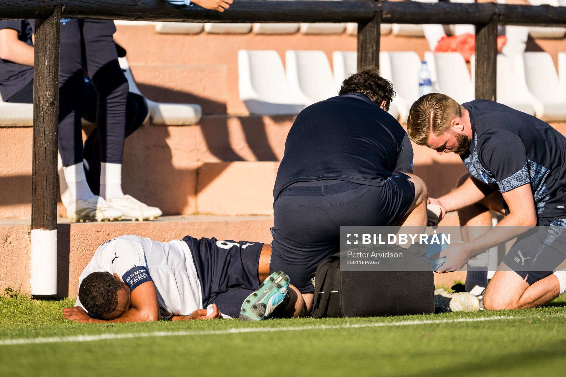 Isaac Kiese Thelin of Malmö FF receives medical attention