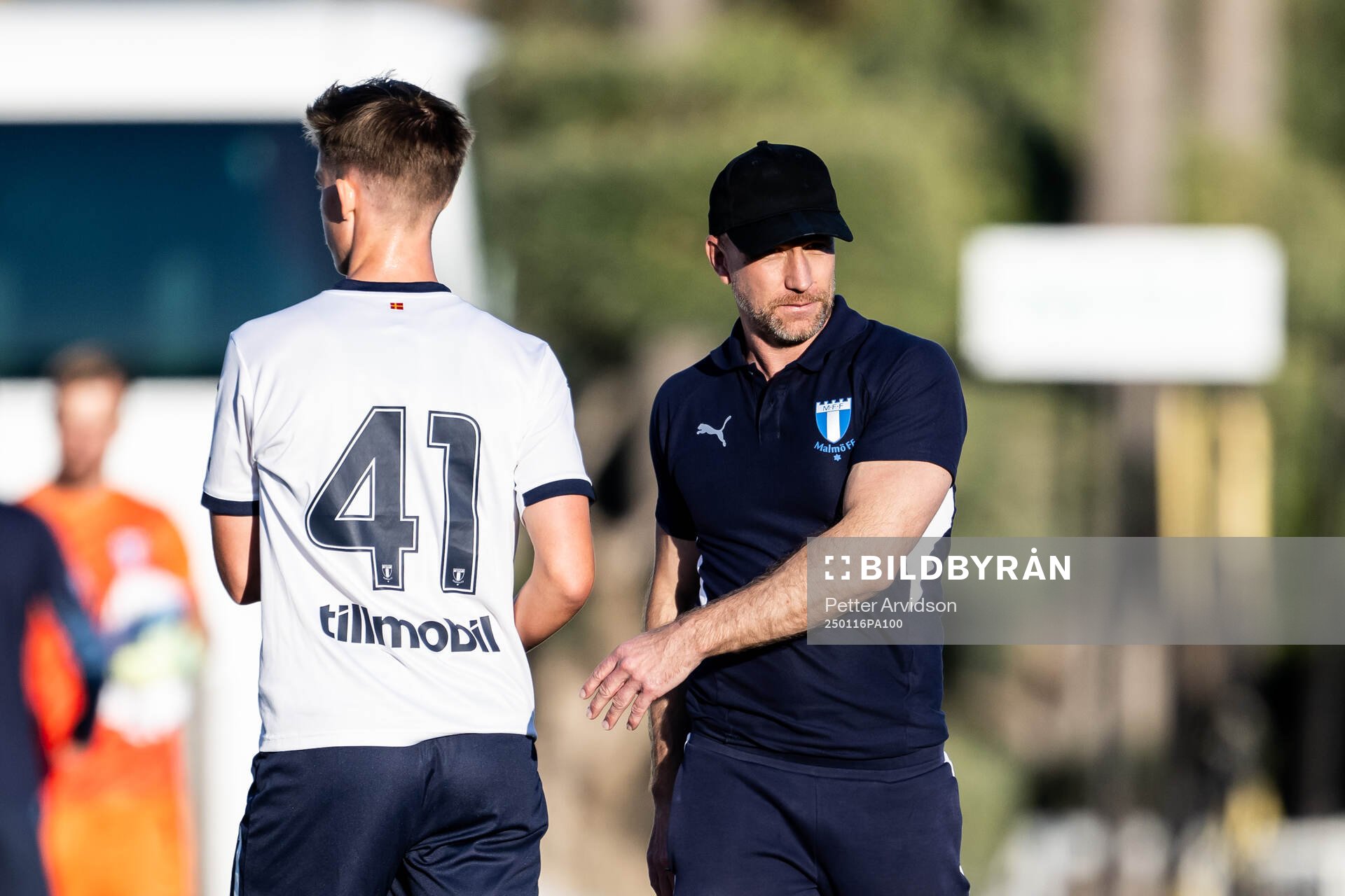 William Åkesson and Head coach Henrik Rydström of Malmö FF after the friendly football match between Malmö FF and Slovan Liberec on January 16, 2025 in Marbella.